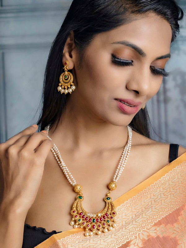 Women's Beautiful Real Kemp Gold Plated Jewellery Set- Priyaasi