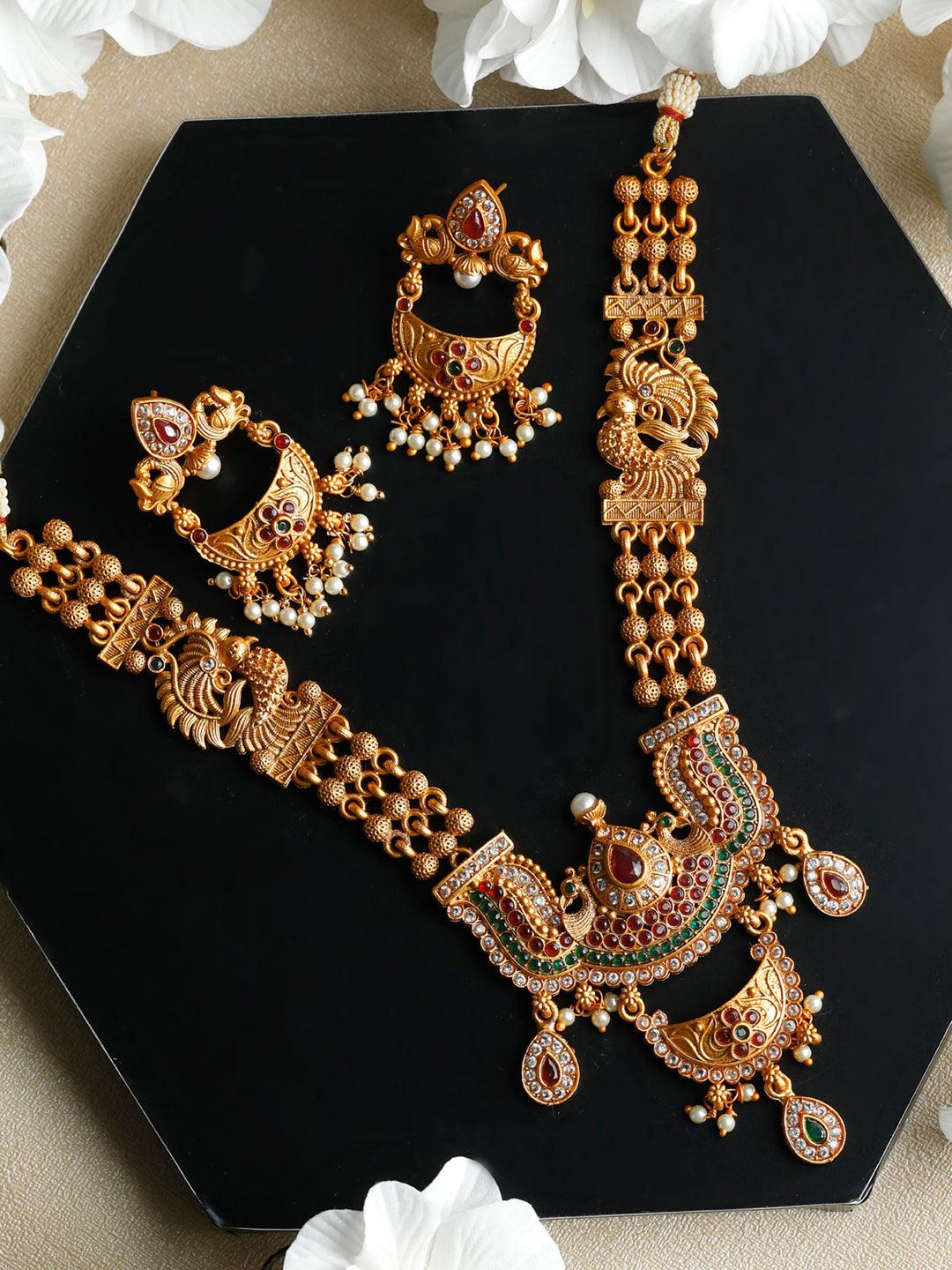 Women's Traditional Gold Plated Real Kemp Temple Jewelley Set- Priyaasi - Indiakreations