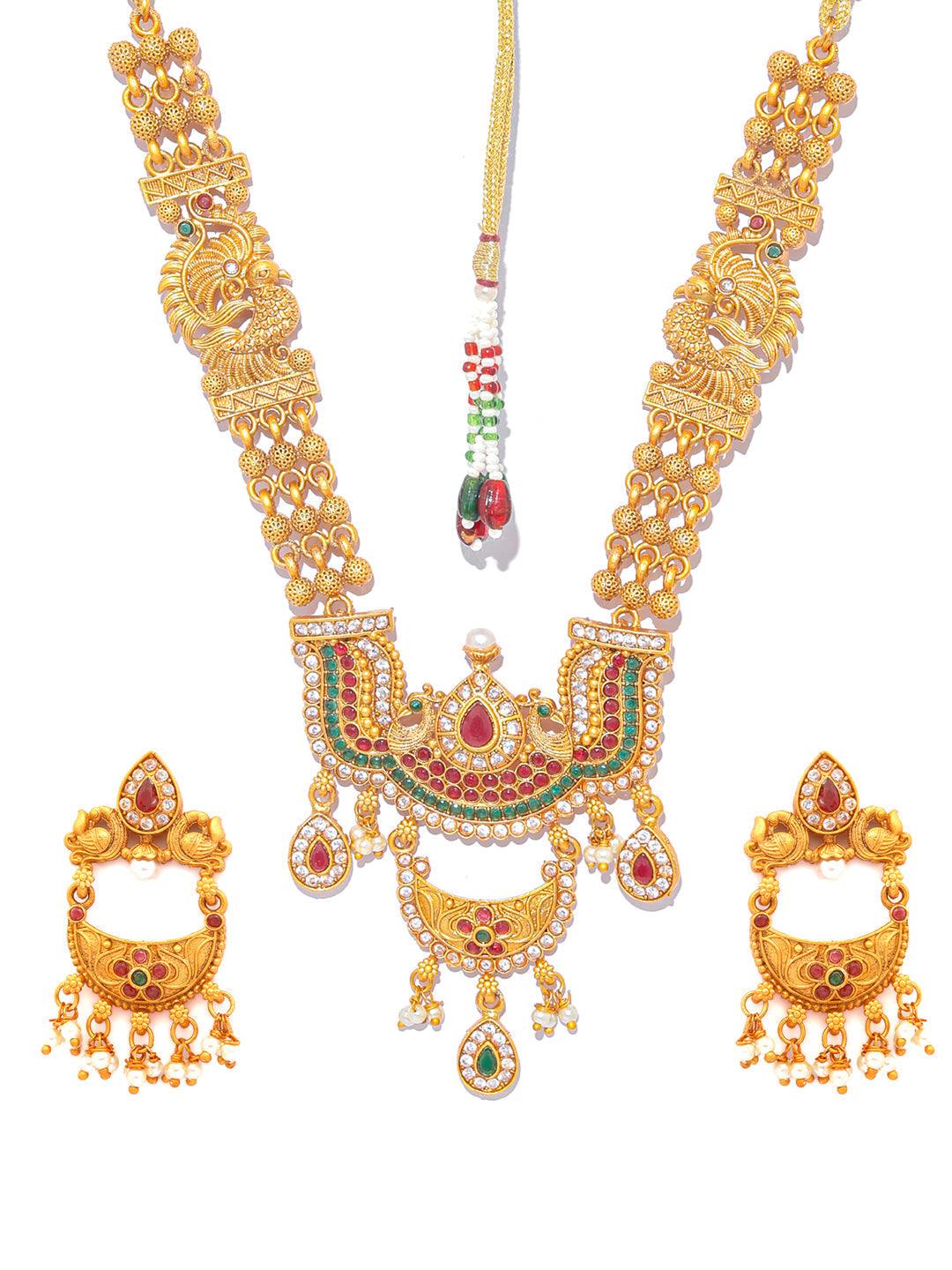 Women's Traditional Gold Plated Real Kemp Temple Jewelley Set- Priyaasi - Indiakreations