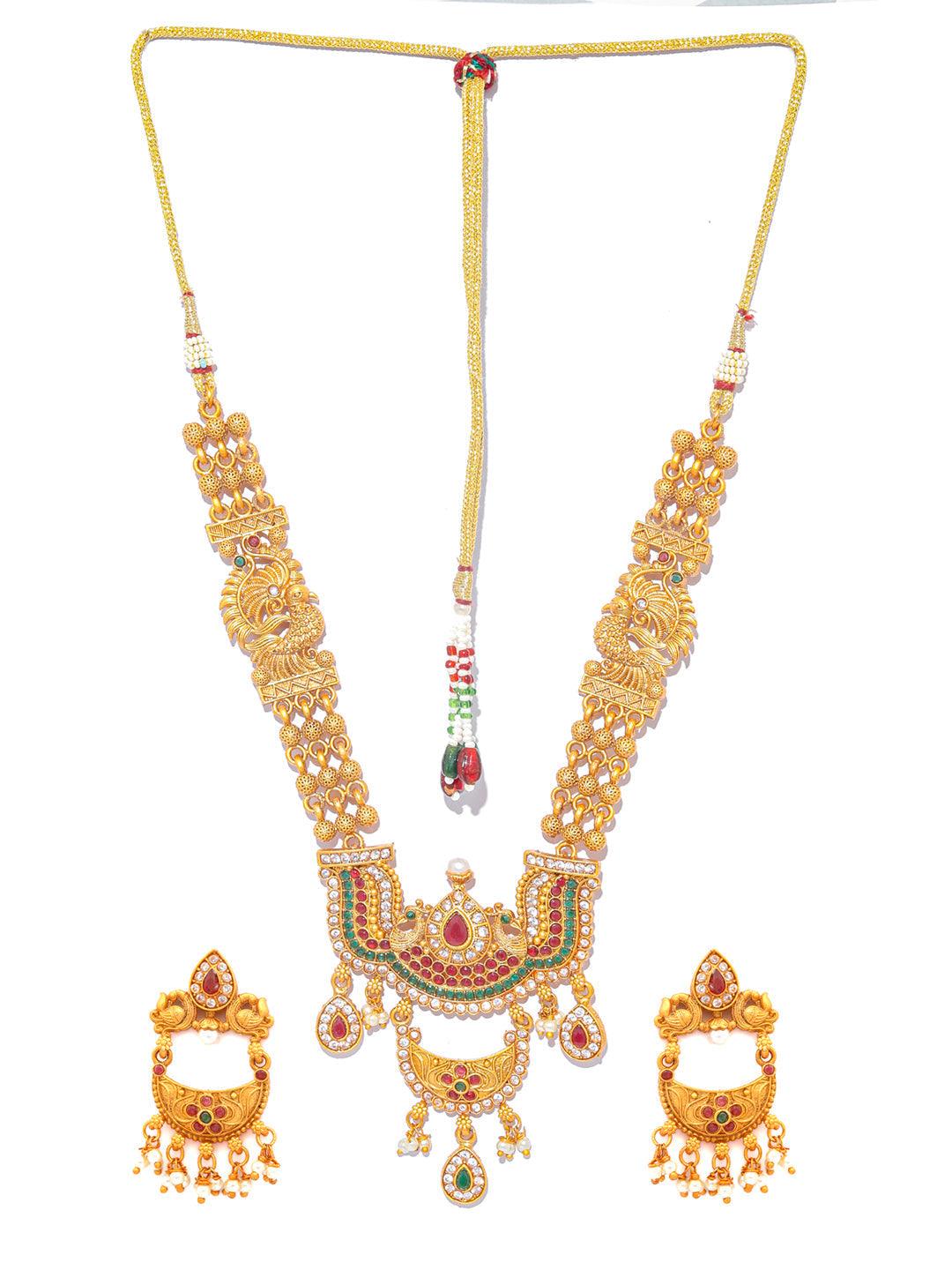 Women's Traditional Gold Plated Real Kemp Temple Jewelley Set- Priyaasi - Indiakreations