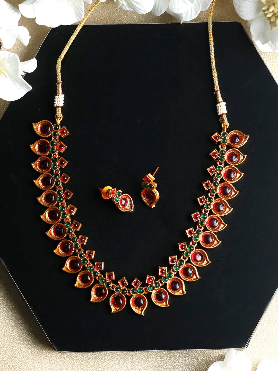 Women's Ethnic Gold Plated Real Kemp Leaf Jewellery Set- Priyaasi - Indiakreations