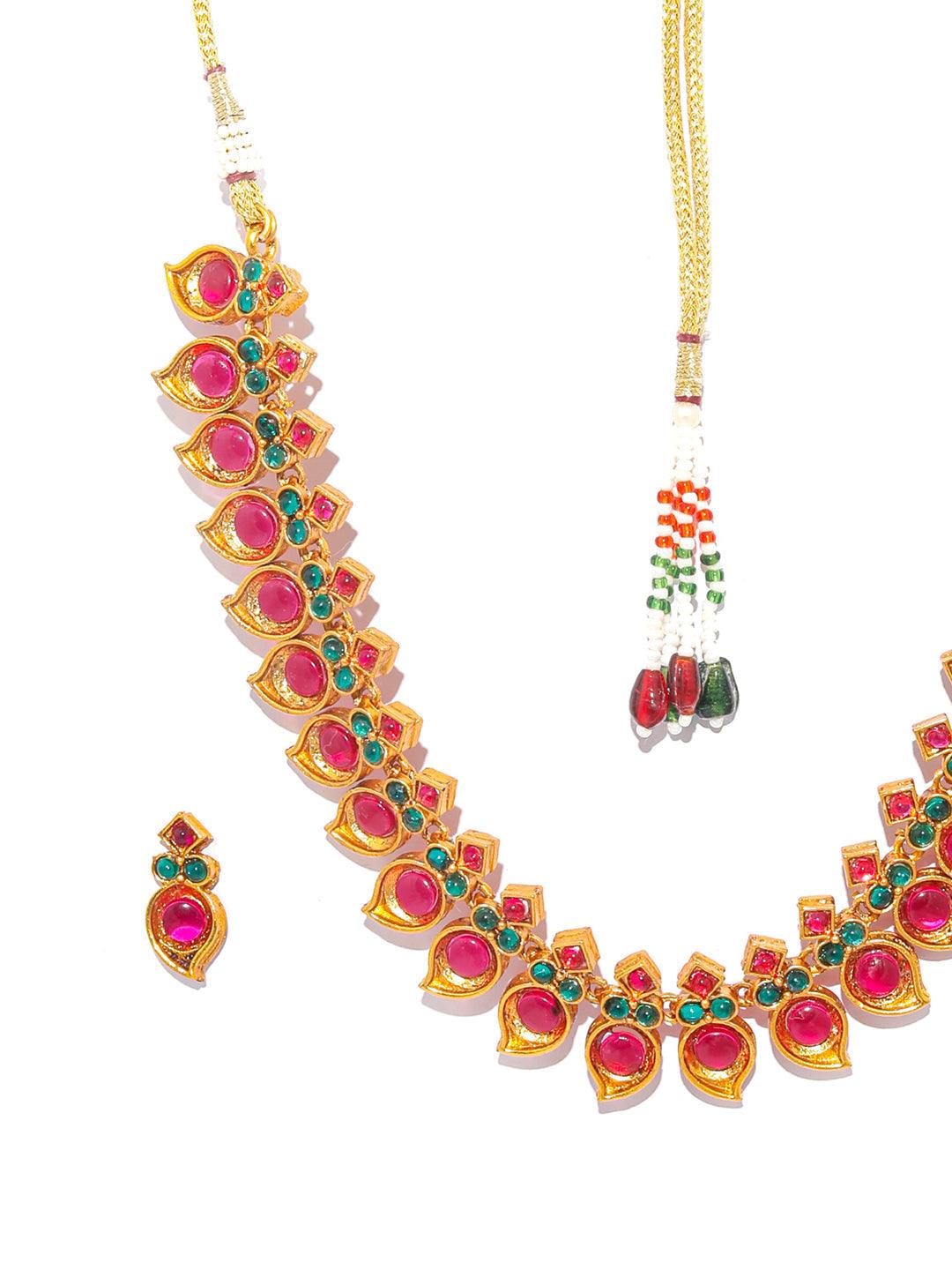 Women's Ethnic Gold Plated Real Kemp Leaf Jewellery Set- Priyaasi - Indiakreations