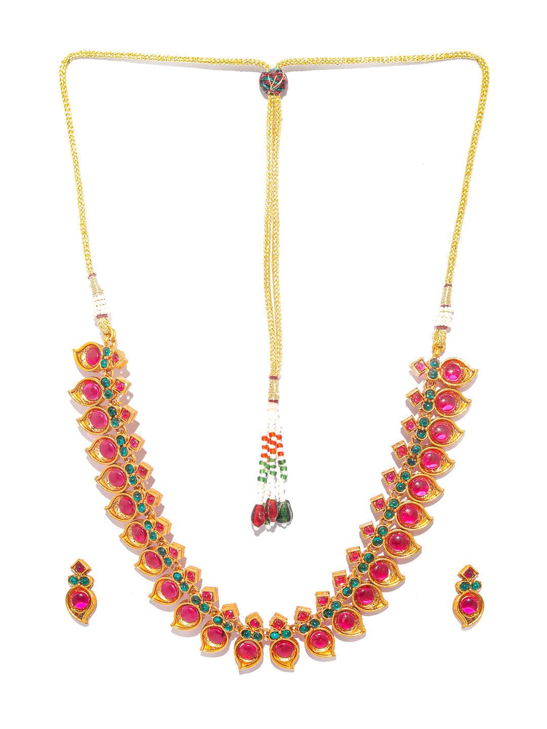 Women's Ethnic Gold Plated Real Kemp Leaf Jewellery Set- Priyaasi - Indiakreations