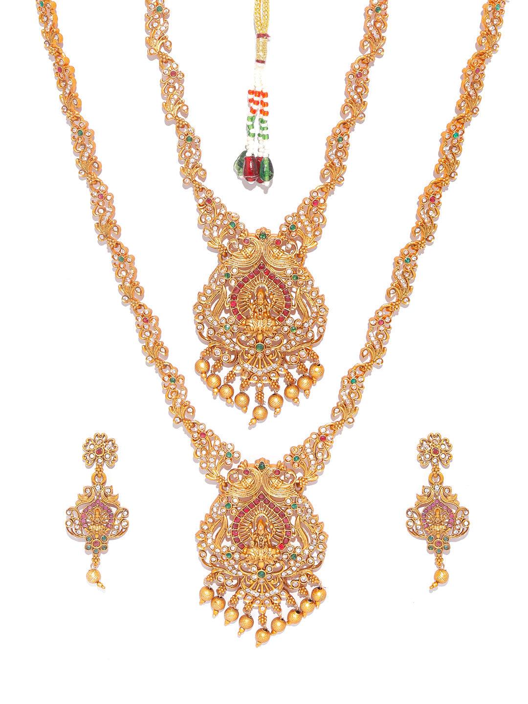 Women's Traditional Gold Plated Real Kemp Goddess Laxmi Jewelley Set- Priyaasi - Indiakreations