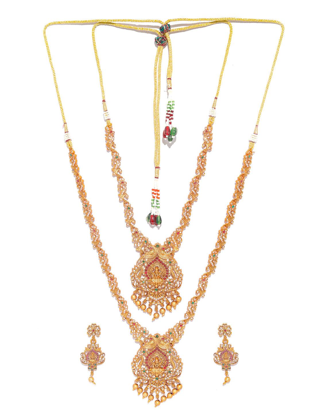 Women's Traditional Gold Plated Real Kemp Goddess Laxmi Jewelley Set- Priyaasi - Indiakreations