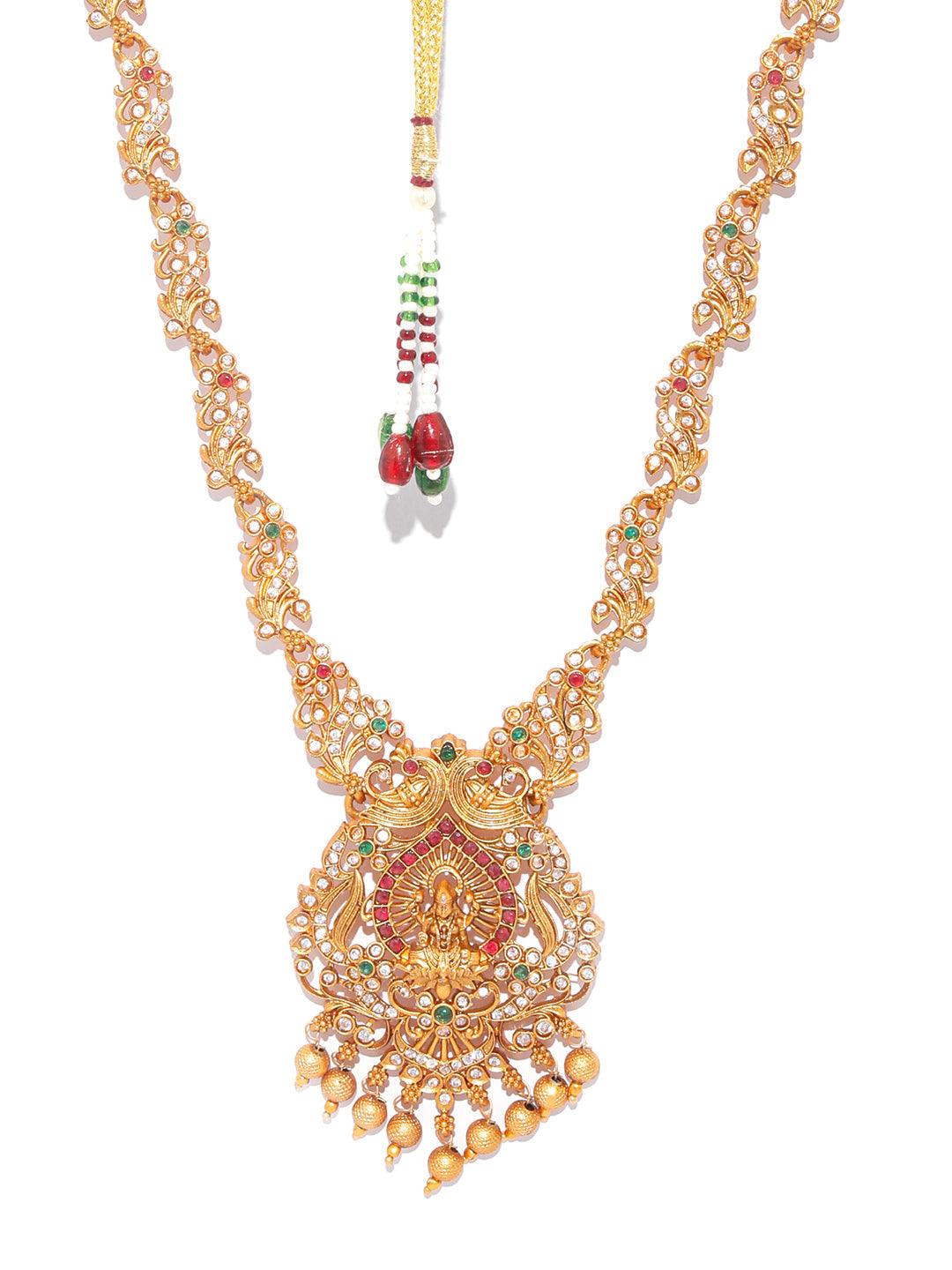 Women's Traditional Gold Plated Real Kemp Goddess Laxmi Jewelley Set- Priyaasi - Indiakreations