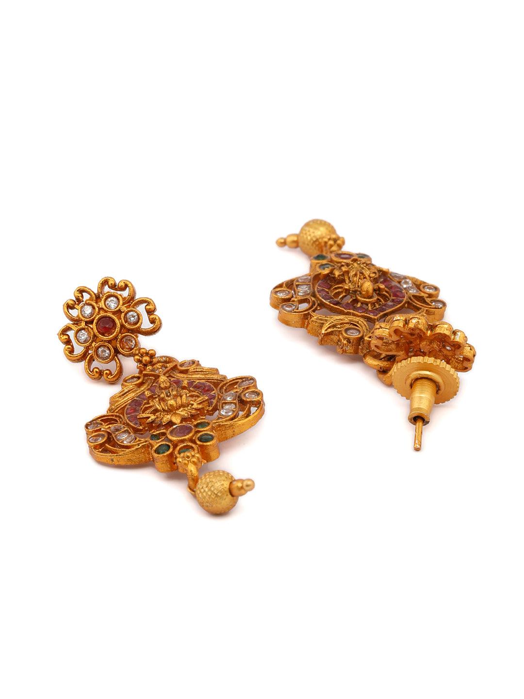 Women's Traditional Gold Plated Real Kemp Goddess Laxmi Jewelley Set- Priyaasi - Indiakreations