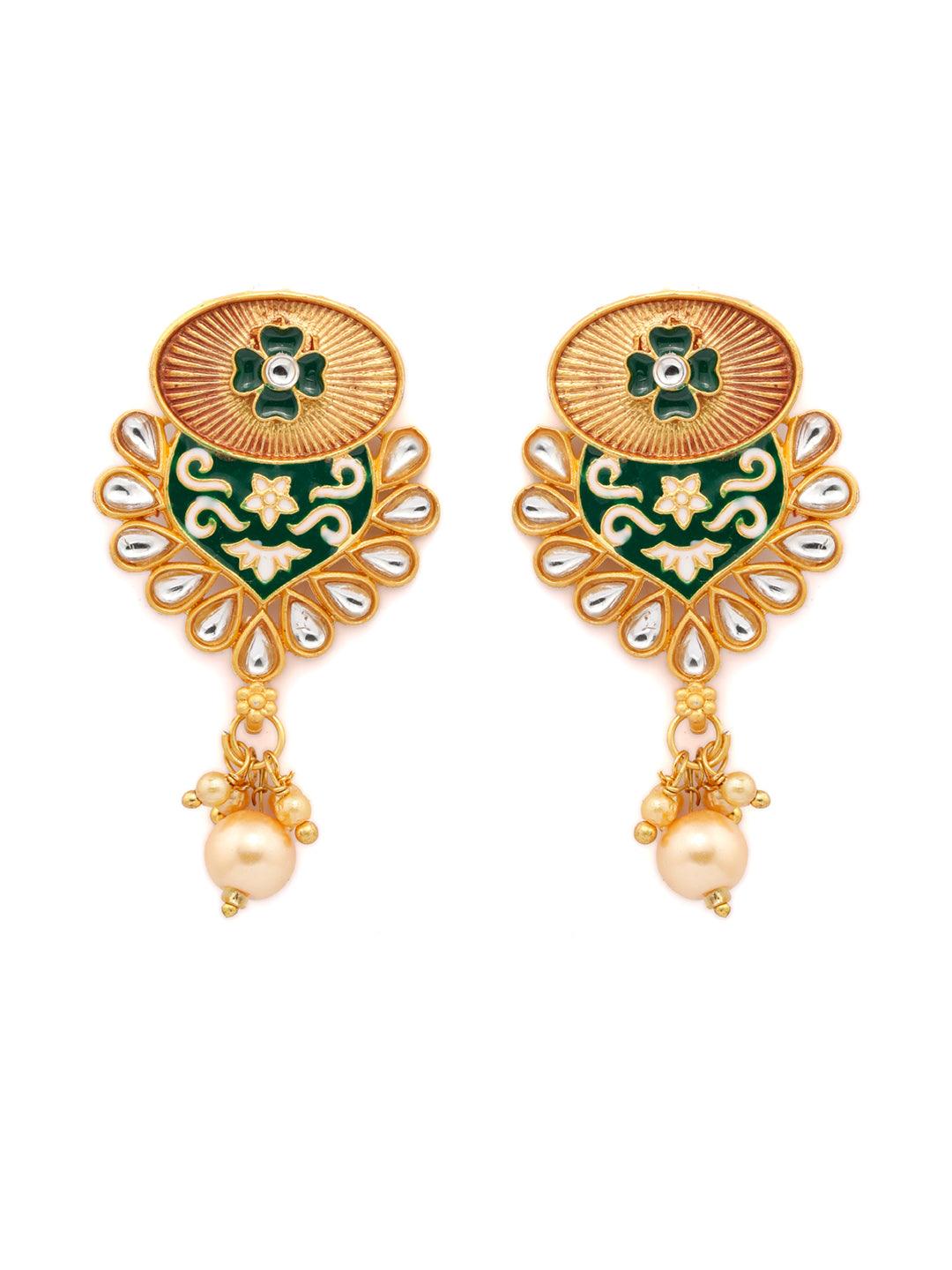 Women's Ethnic Gold & Green Floral Meenakari Jewellery Set- Priyaasi - Indiakreations