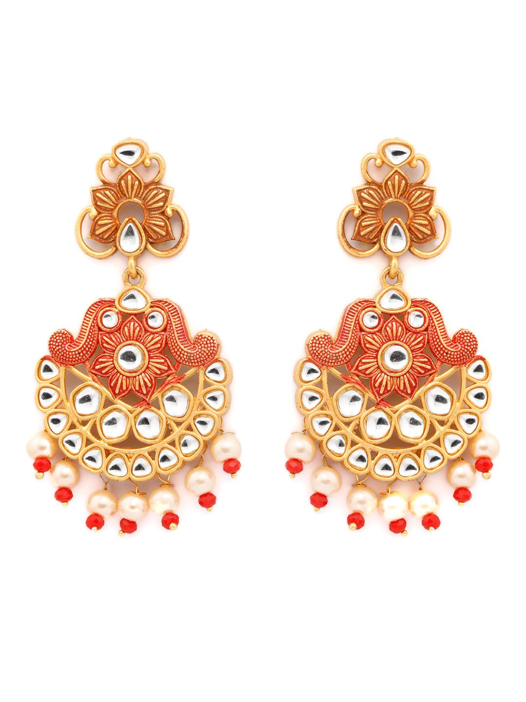 Women's Ethnic Gold & Red Floral Meenakari Jewellery Set- Priyaasi - Indiakreations