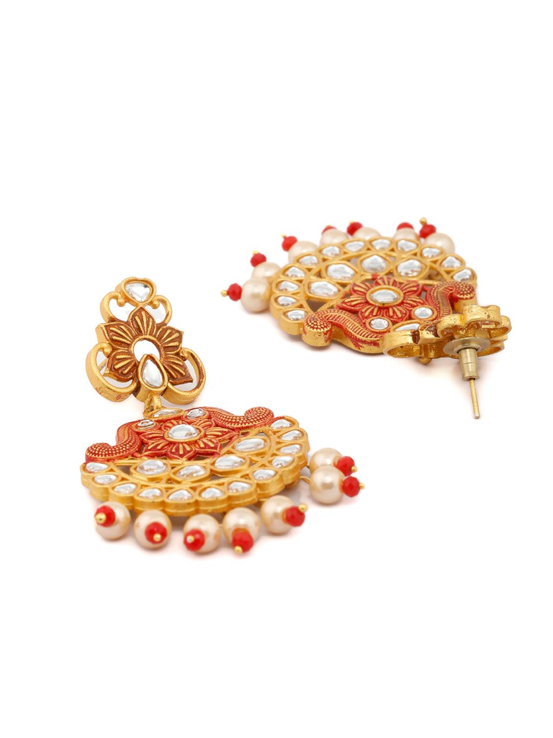 Women's Ethnic Gold & Red Floral Meenakari Jewellery Set- Priyaasi - Indiakreations