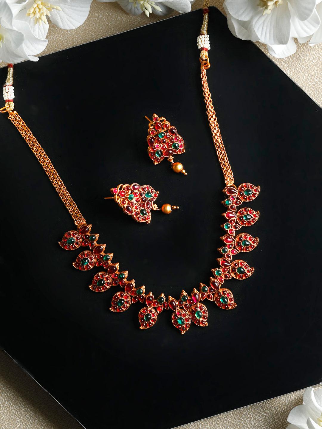 Women's Real Kemp Gold Plated Leaf Jewellery Set- Priyaasi - Indiakreations