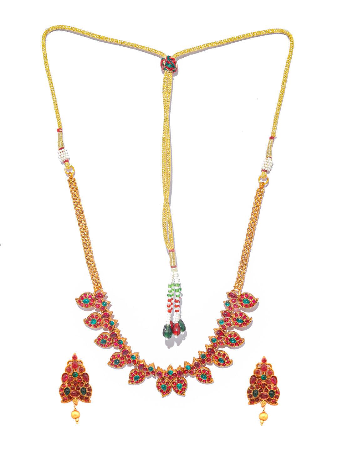 Women's Real Kemp Gold Plated Leaf Jewellery Set- Priyaasi - Indiakreations