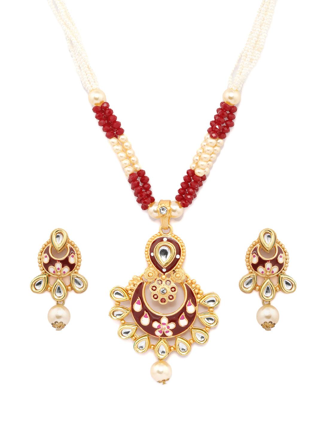 Women's Ethnic Gold & Red Kundan Meenakari Jewellery Set- Priyaasi - Indiakreations