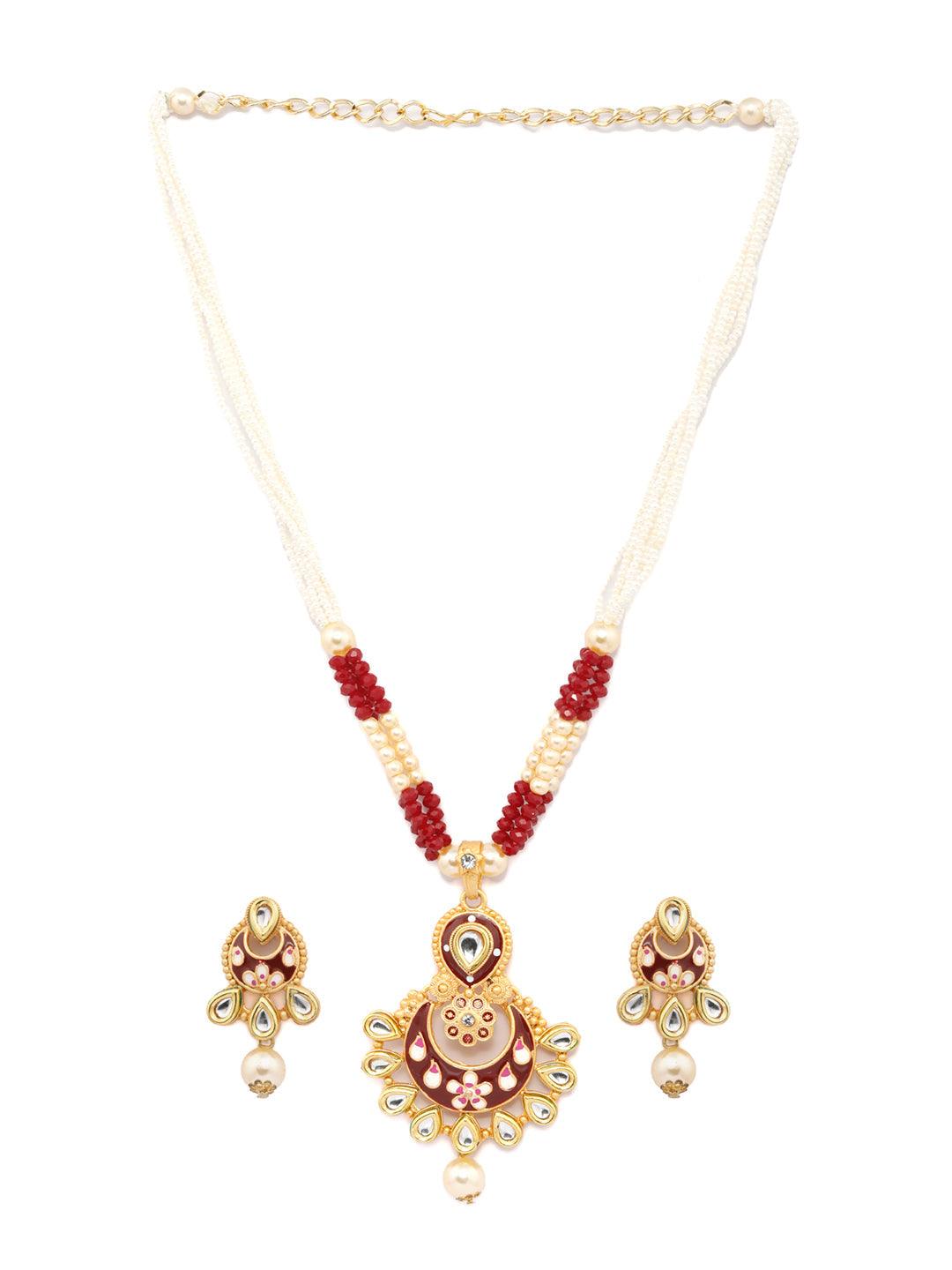 Women's Ethnic Gold & Red Kundan Meenakari Jewellery Set- Priyaasi - Indiakreations