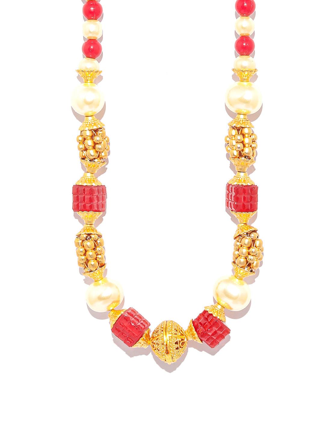 Women's Ethnic Red & White Gold Plated Necklace - Priyaasi - Indiakreations