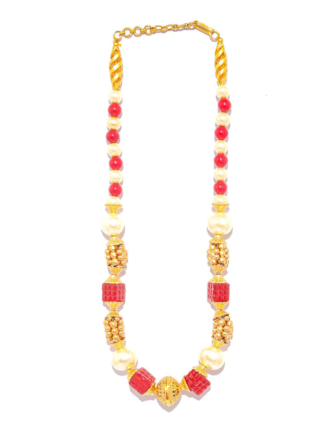 Women's Ethnic Red & White Gold Plated Necklace - Priyaasi - Indiakreations