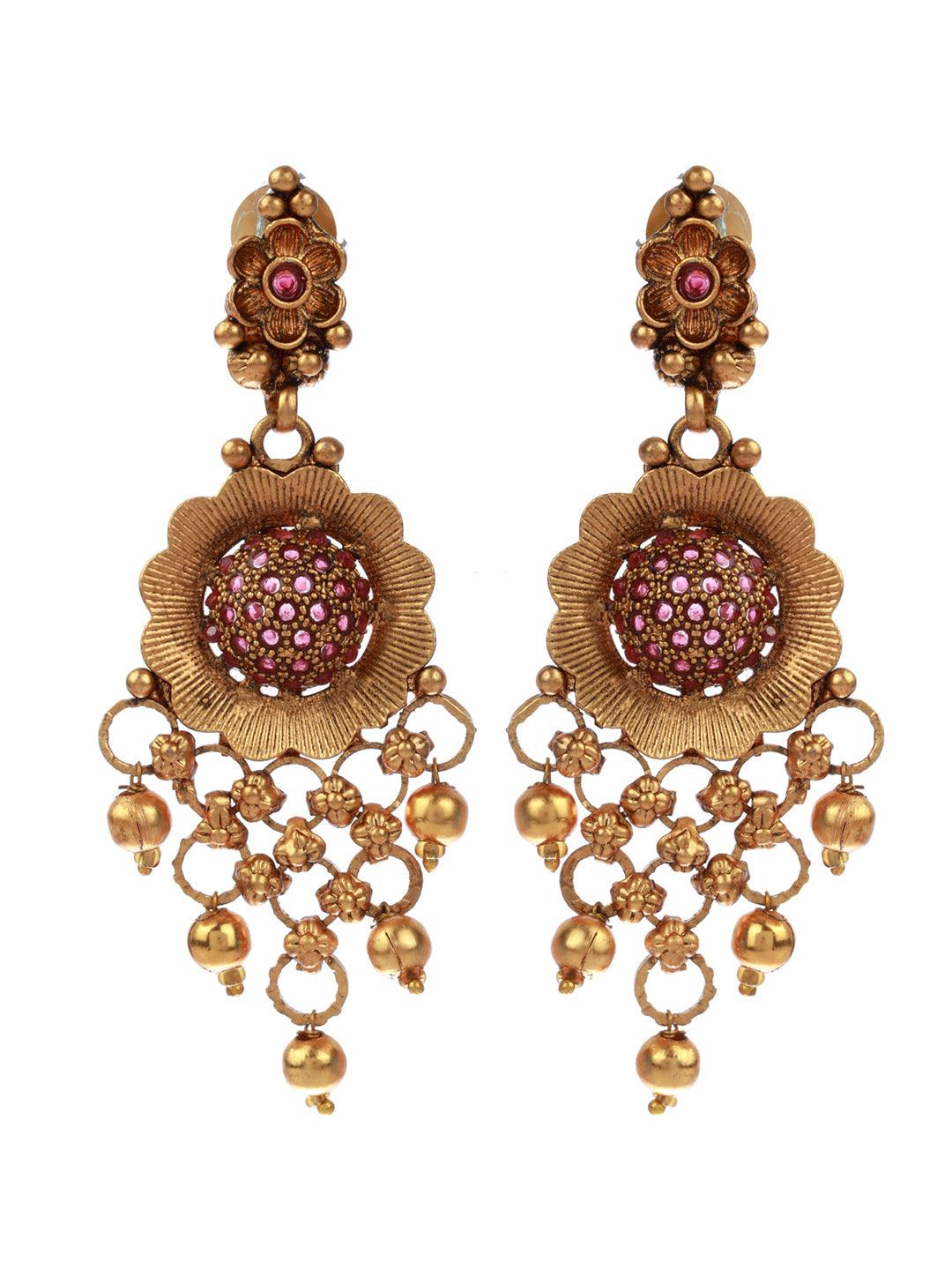 Women's Ruby Gold Plated Floral Jewellery Set - Priyaasi - Indiakreations