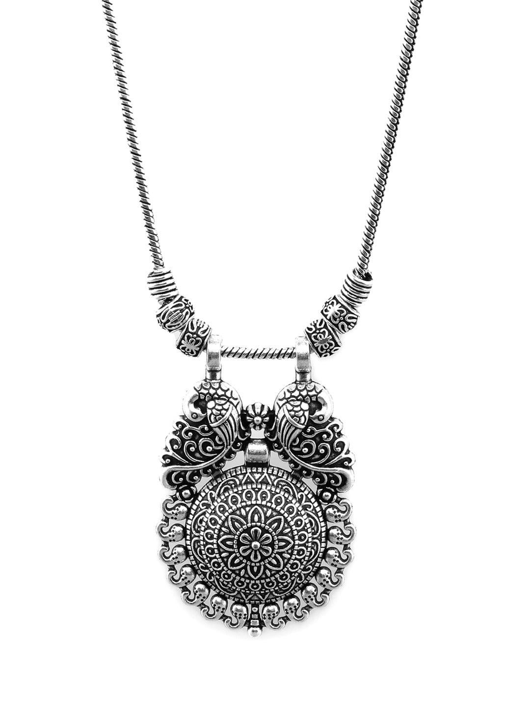 Women's Tribal Boho Silver Plated Peacock Necklace- Priyaasi - Indiakreations