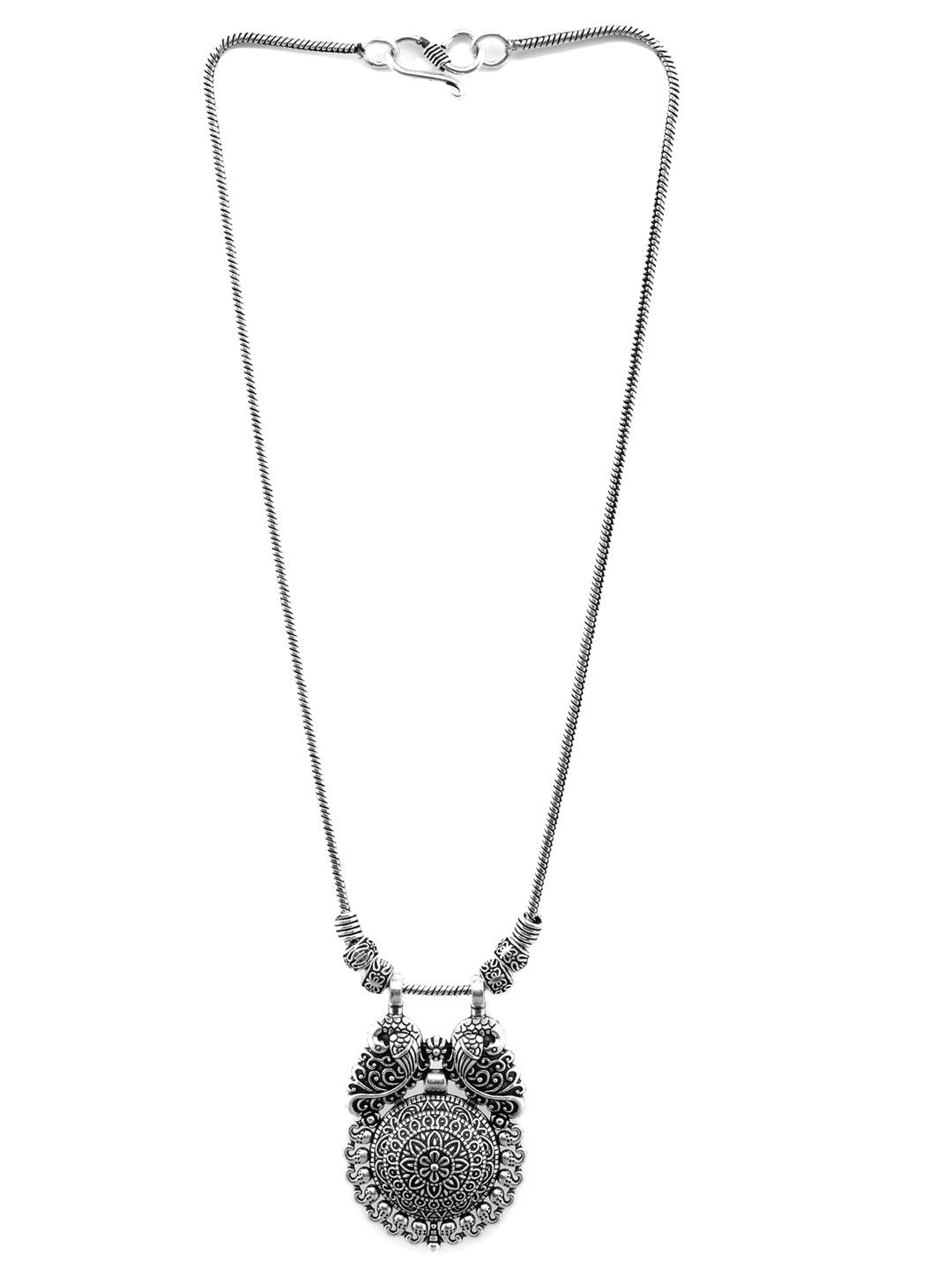 Women's Tribal Boho Silver Plated Peacock Necklace- Priyaasi - Indiakreations