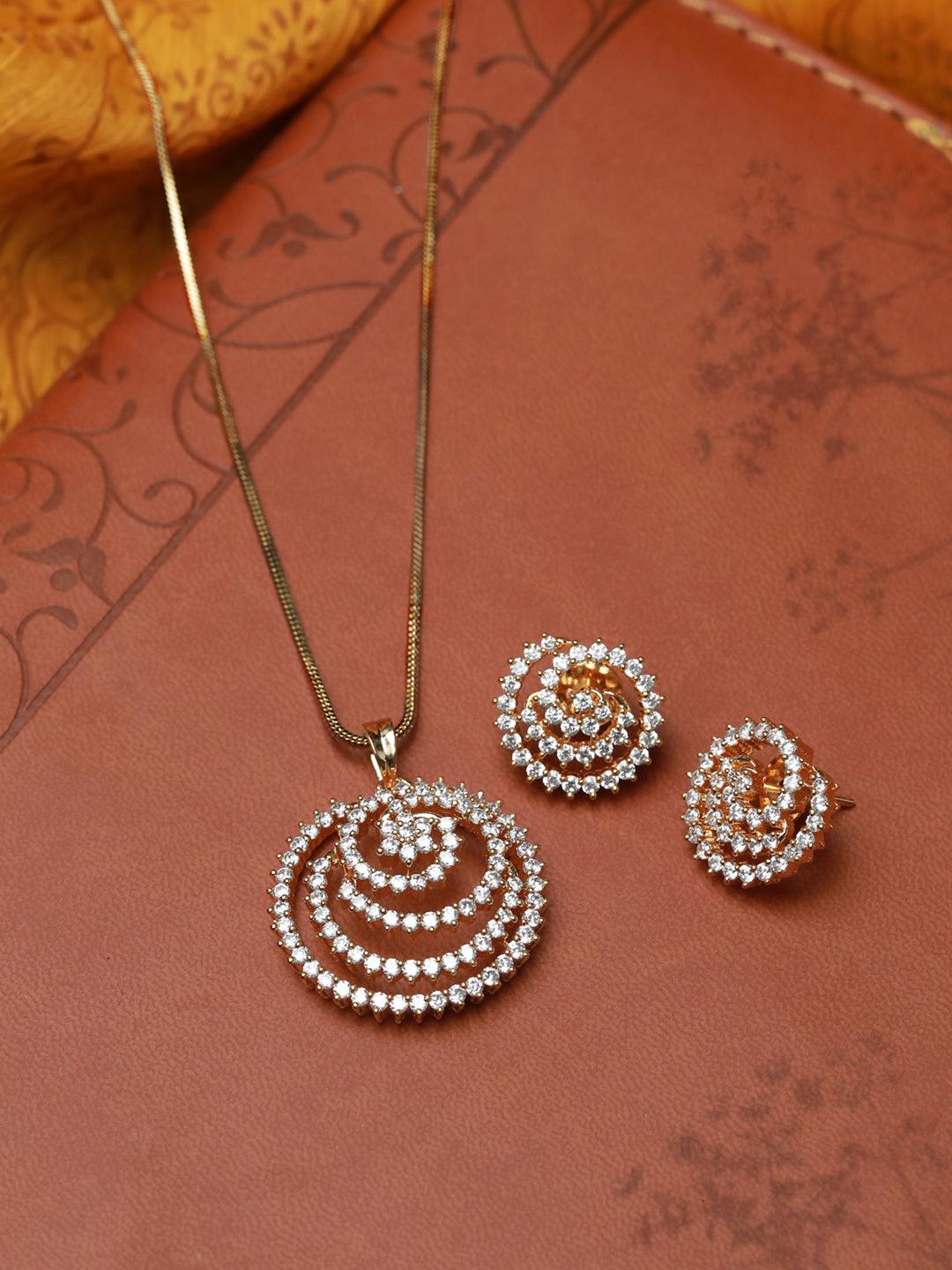 Women's Gold Plated American Diamond Spiral Pendant & Earring Set- Priyaasi - Indiakreations