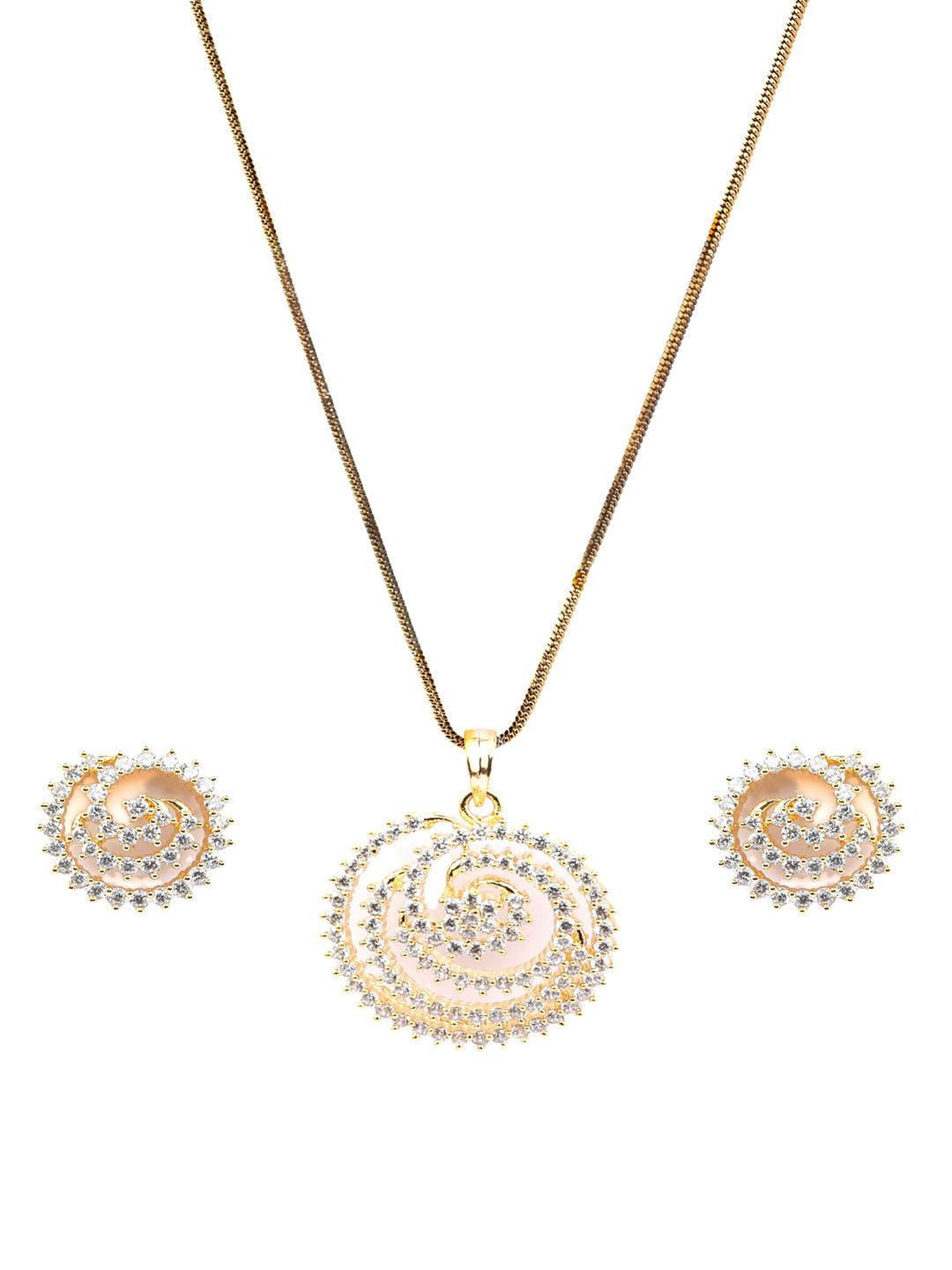 Women's Gold Plated American Diamond Spiral Pendant & Earring Set- Priyaasi - Indiakreations