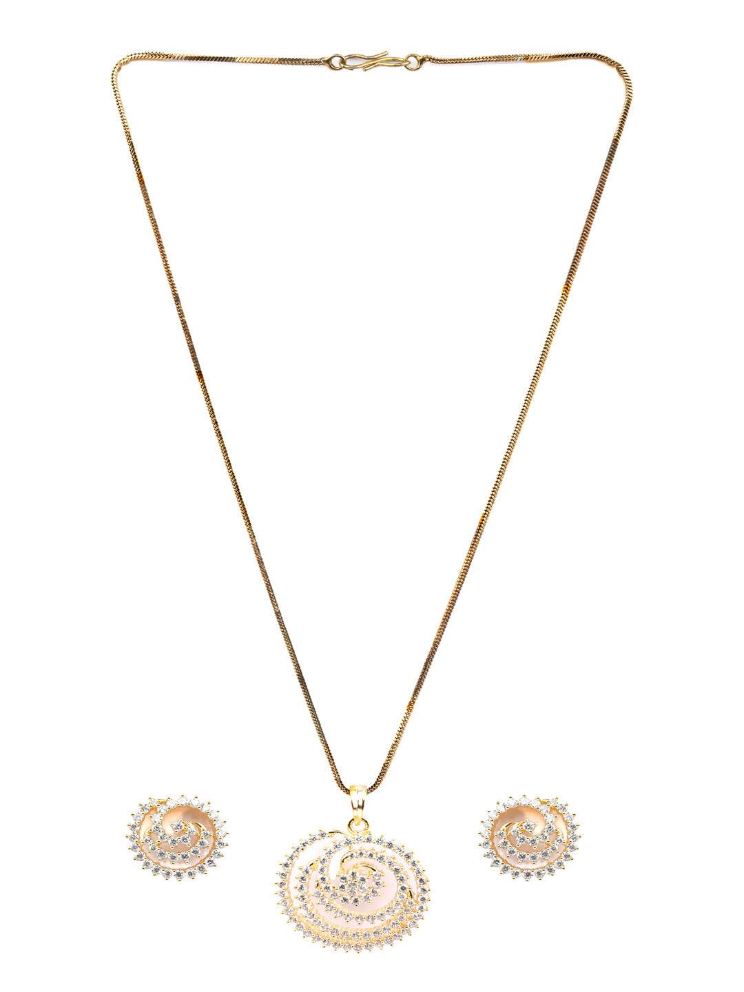 Women's Gold Plated American Diamond Spiral Pendant & Earring Set- Priyaasi - Indiakreations