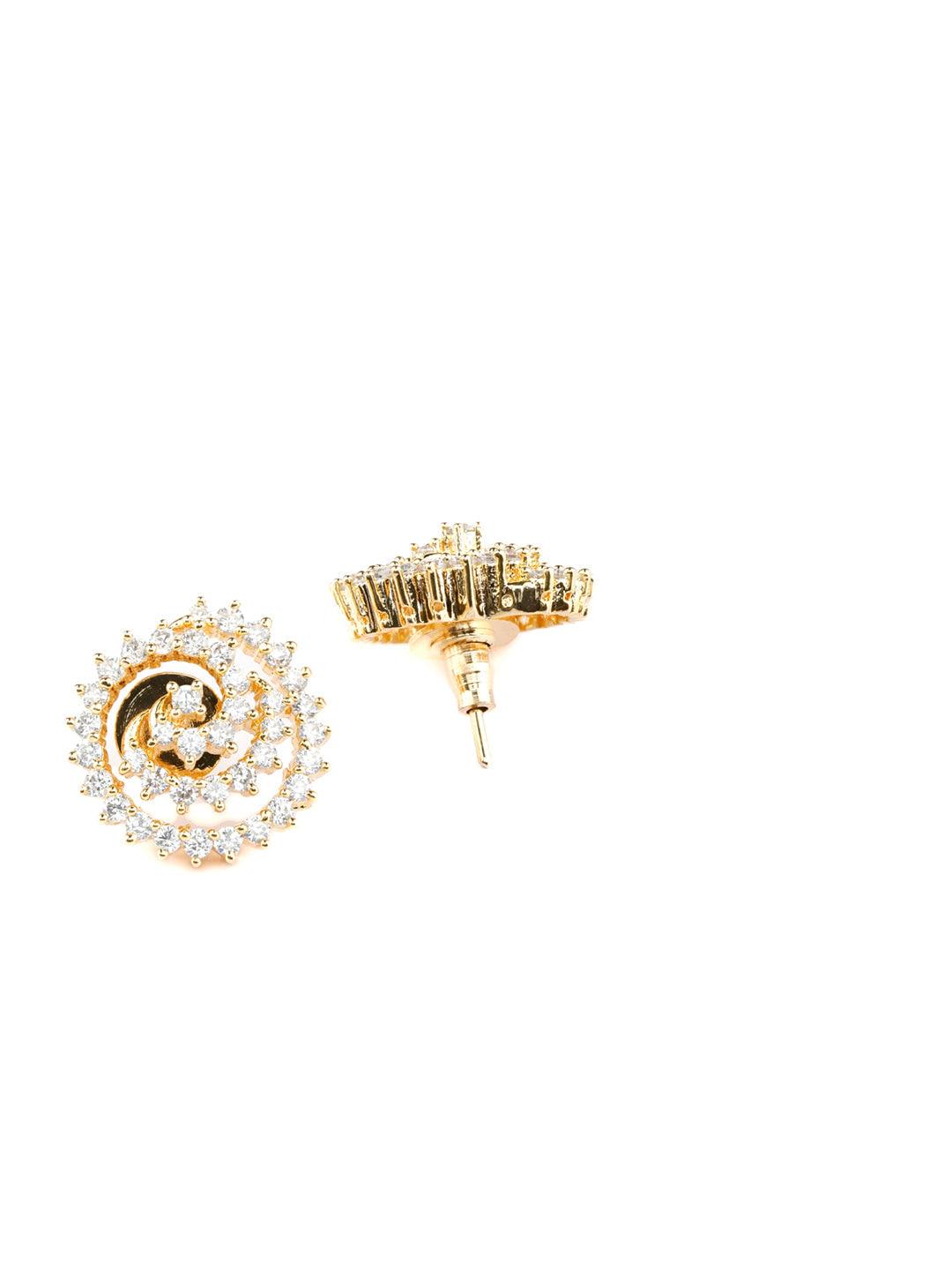 Women's Gold Plated American Diamond Spiral Pendant & Earring Set- Priyaasi - Indiakreations