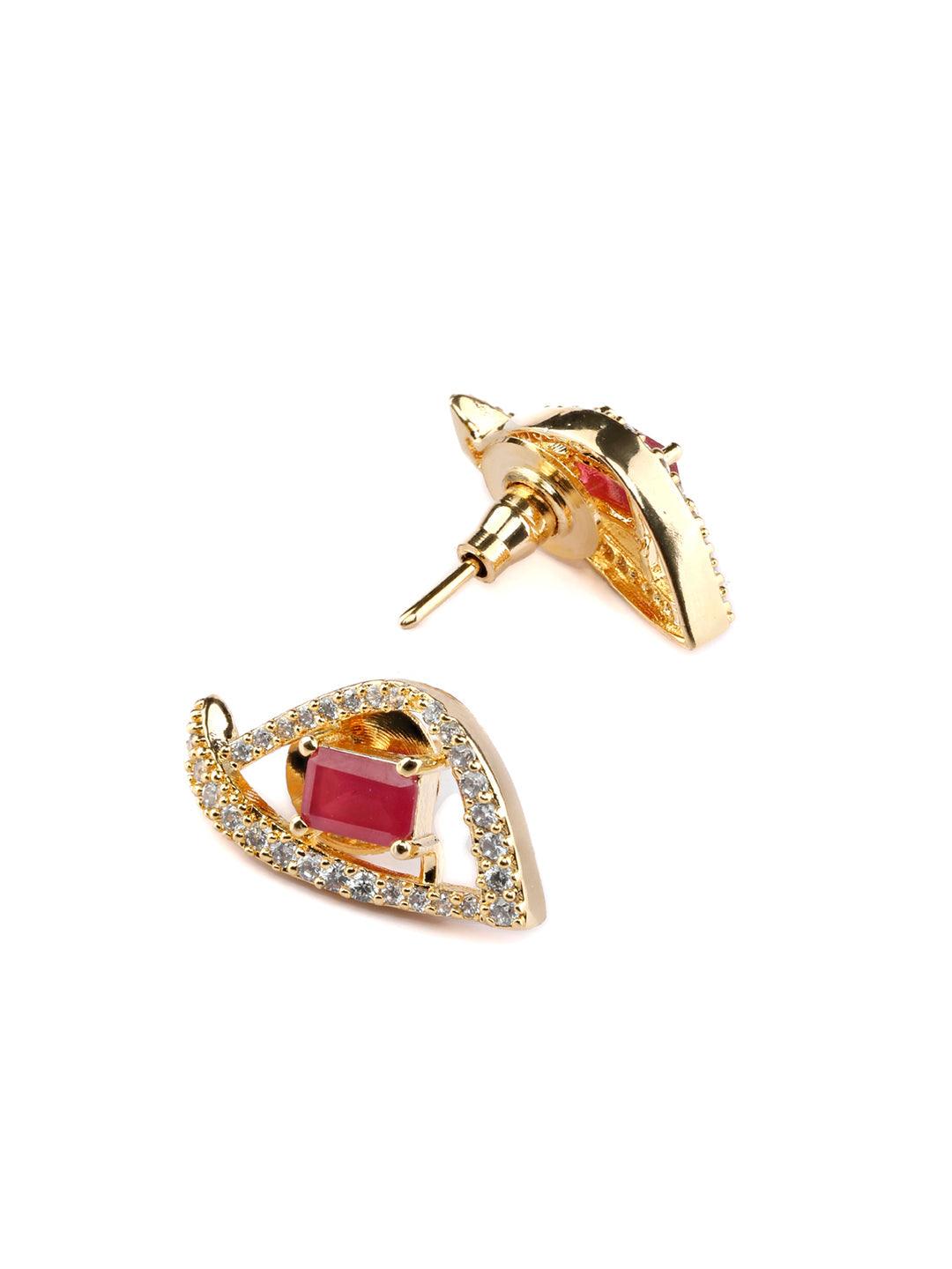 Women's Pink American Diamond Gold Plated Pendant & Earring Set- Priyaasi - Indiakreations