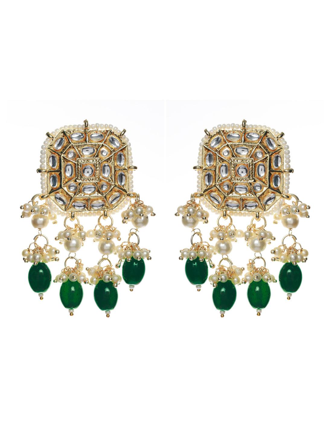 Women's Green Floral Kundan Gold Plated Jewellery Set with Maagtikka - Priyaasi - Indiakreations