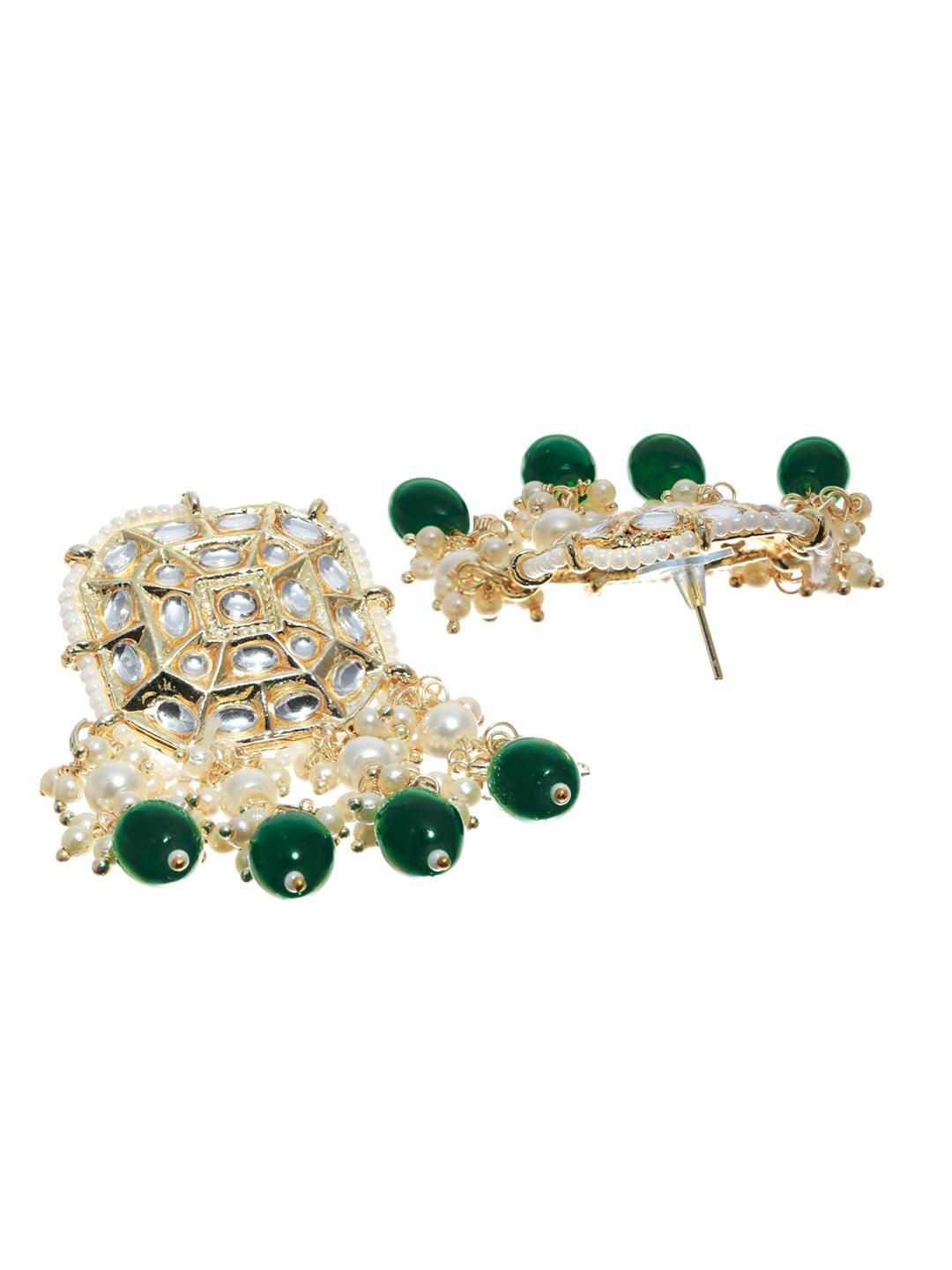 Women's Green Floral Kundan Gold Plated Jewellery Set with Maagtikka - Priyaasi - Indiakreations