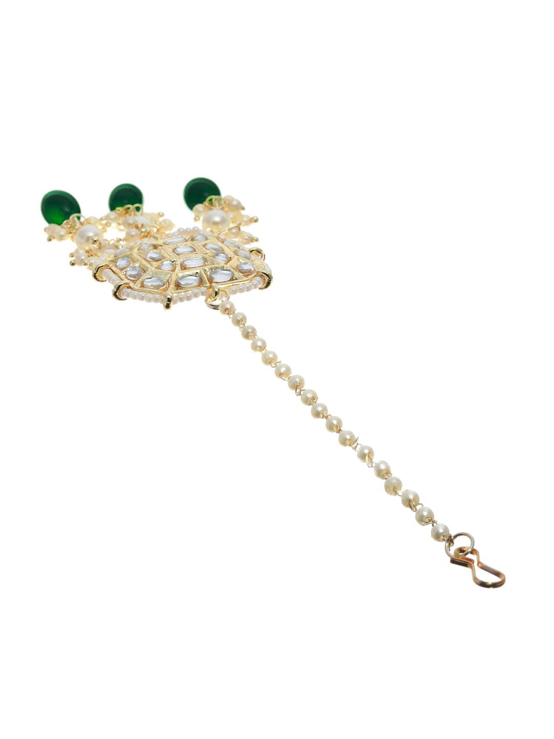 Women's Green Floral Kundan Gold Plated Jewellery Set with Maagtikka - Priyaasi - Indiakreations