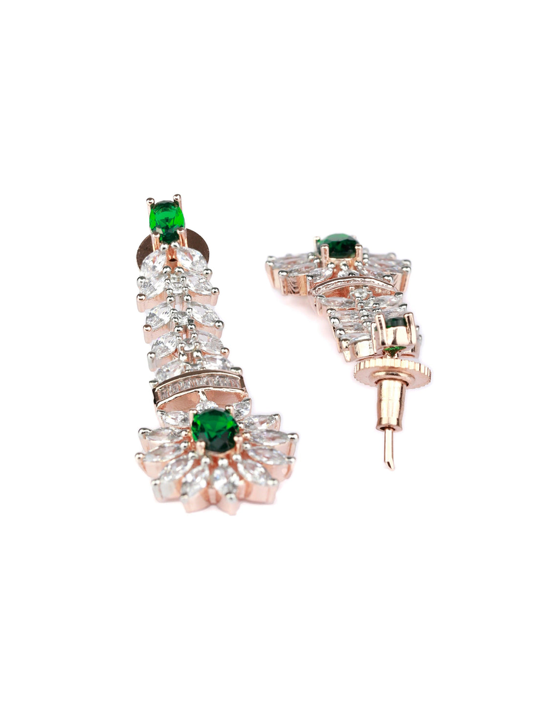 Women's Green American Diamond Rose Gold Jewellery Set - Priyaasi - Indiakreations