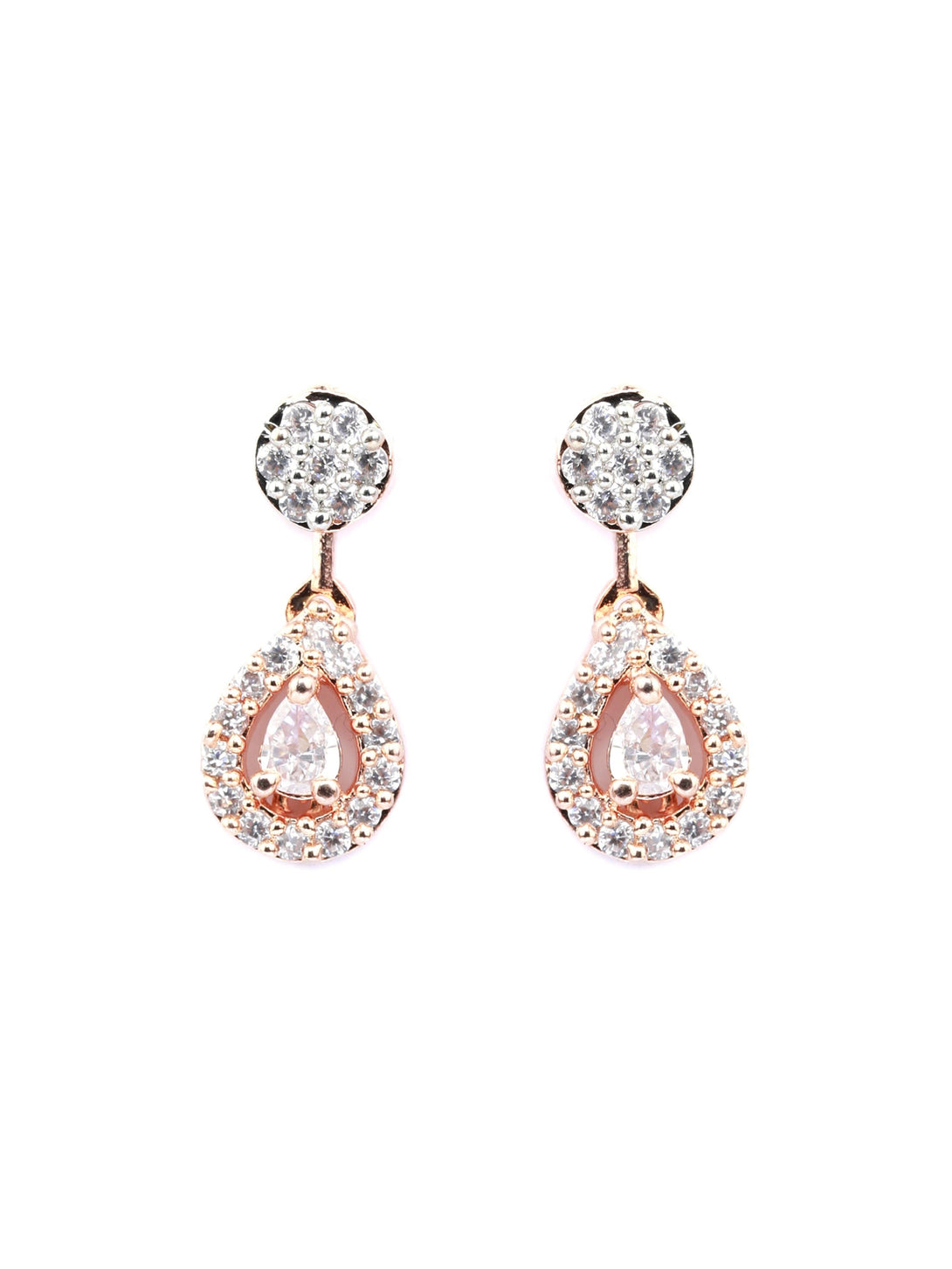 Women's Elegant Teardrop Shaped American Diamond Rose Gold Jewellery Set - Priyaasi - Indiakreations