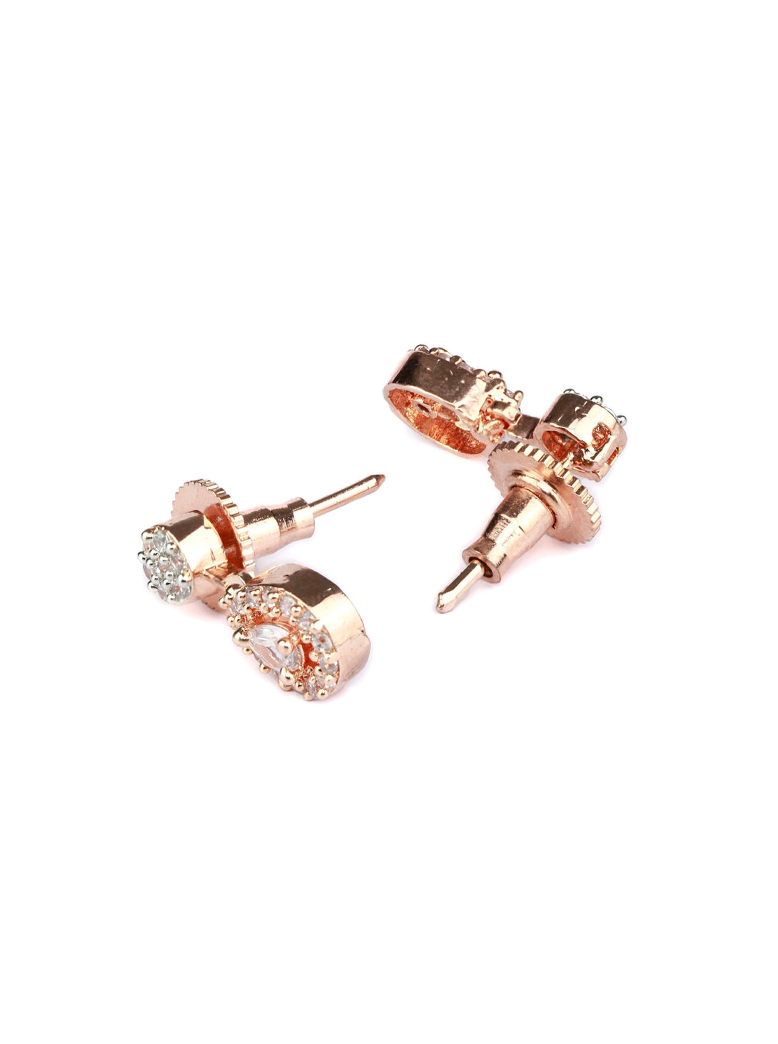 Women's Elegant Teardrop Shaped American Diamond Rose Gold Jewellery Set - Priyaasi - Indiakreations