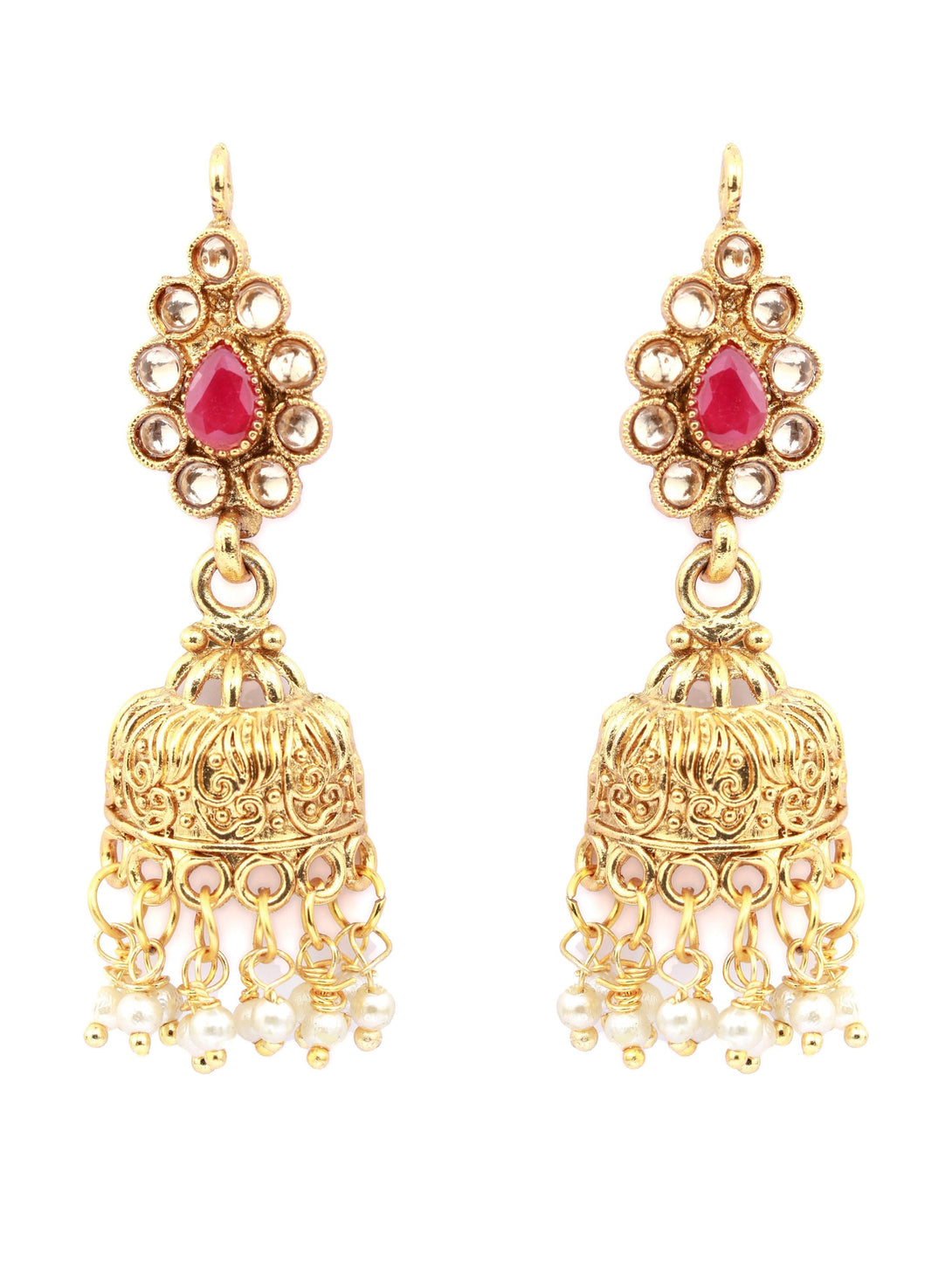 Women's Traditional Pink Stones Gold Plated Floral Jewellery Sets - Priyaasi - Indiakreations