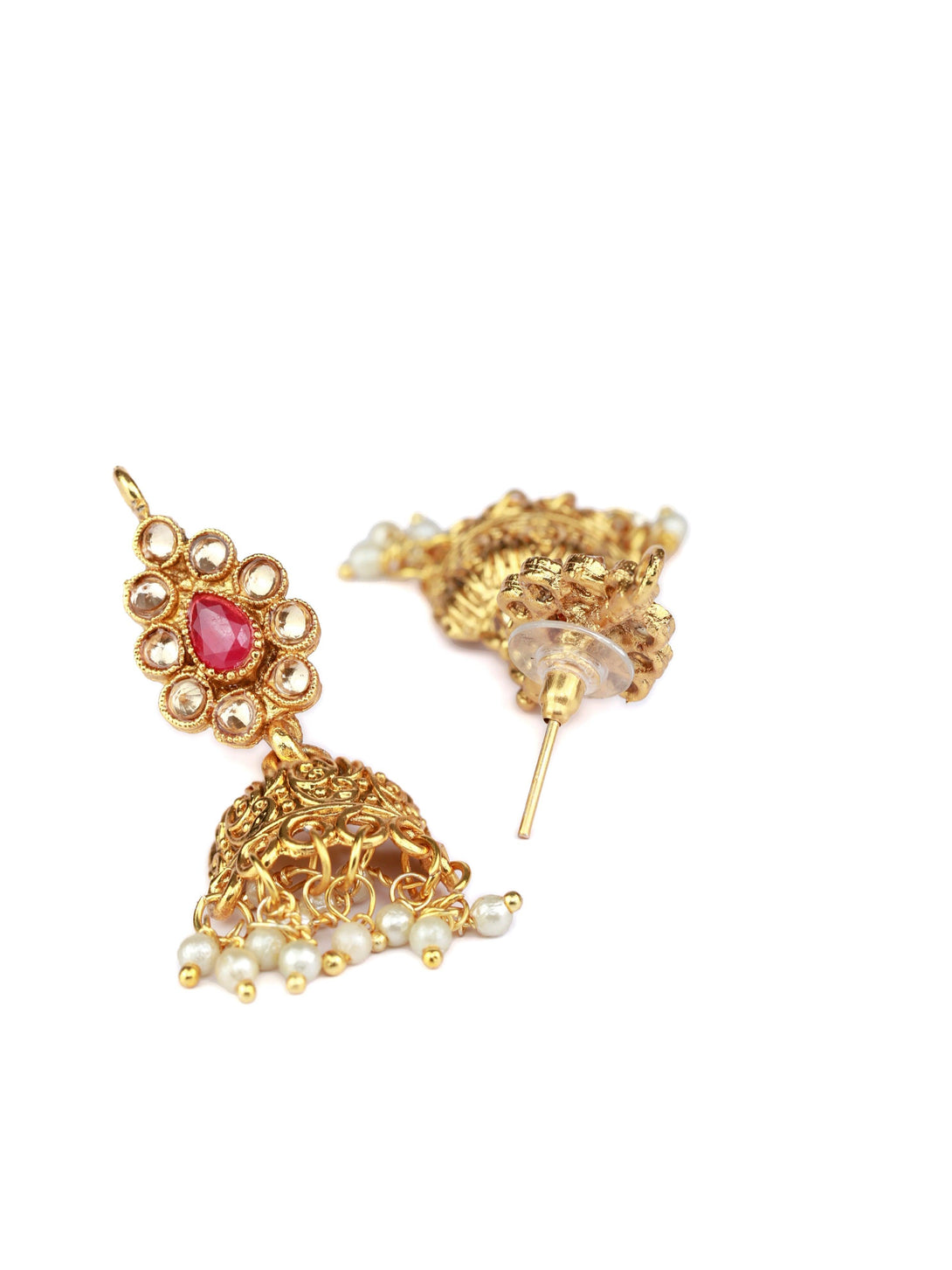 Women's Traditional Pink Stones Gold Plated Floral Jewellery Sets - Priyaasi - Indiakreations