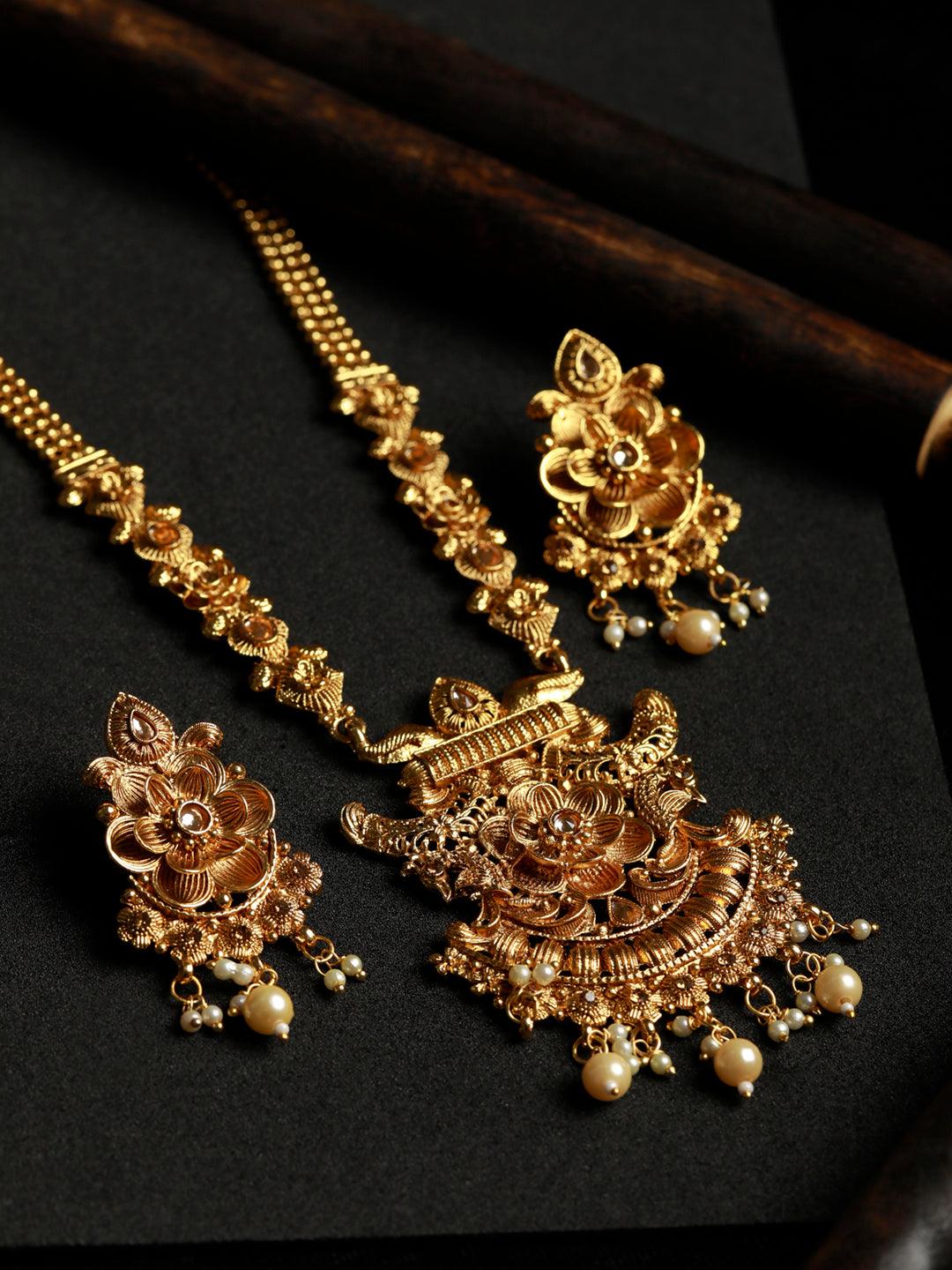 Women's Traditional Gold Plated Floral Jewellery Set - Priyaasi - Indiakreations