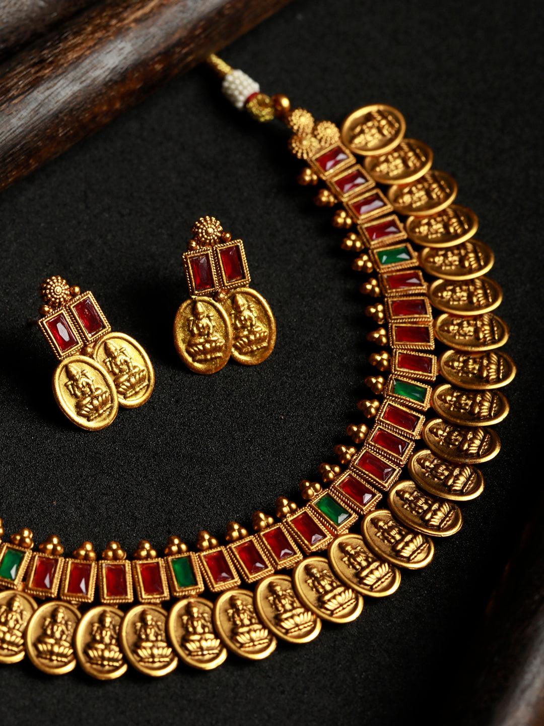 Women's Tarditional Laxmi Coin Gold Plated Jewellery Set - Priyaasi - Indiakreations