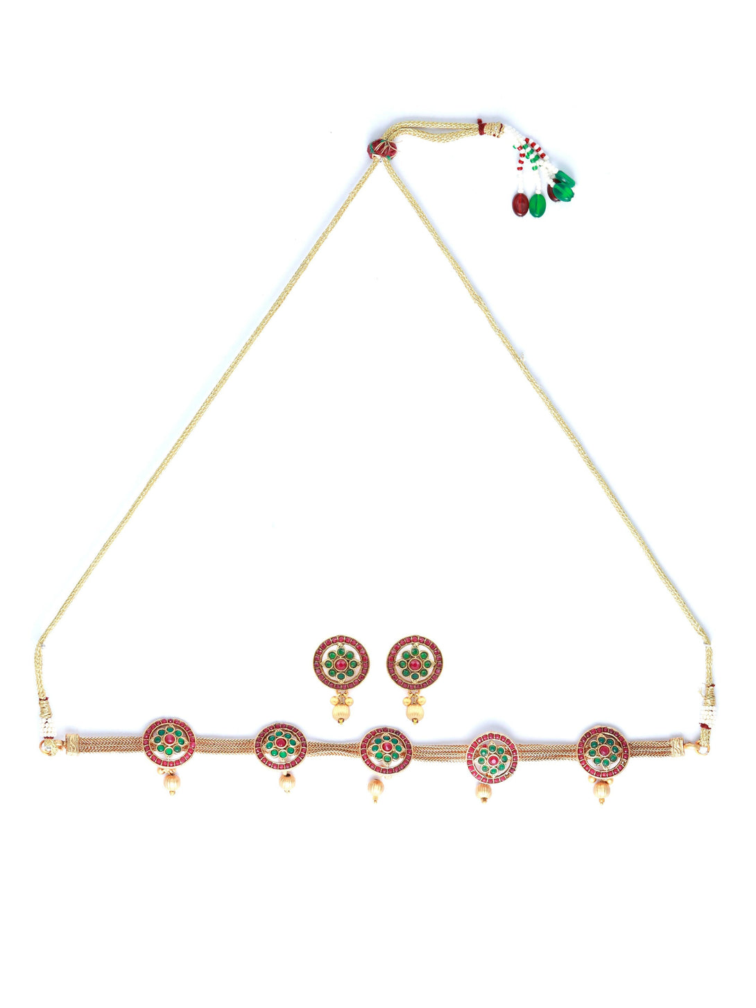 Women's Green & Ruby Floral Gold Plated Jewellery Set - Priyaasi - Indiakreations