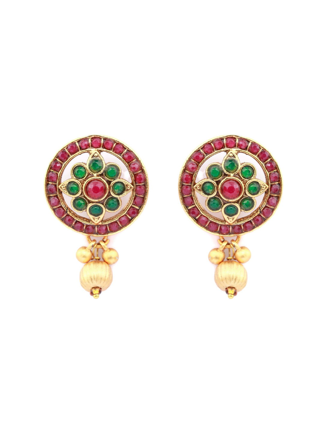 Women's Green & Ruby Floral Gold Plated Jewellery Set - Priyaasi - Indiakreations