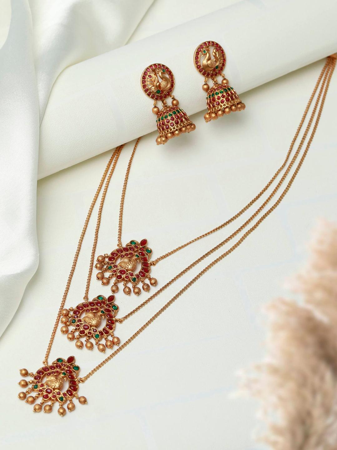 Women's Traditional Real Kemp Peacock Jewellery Set - Priyaasi - Indiakreations