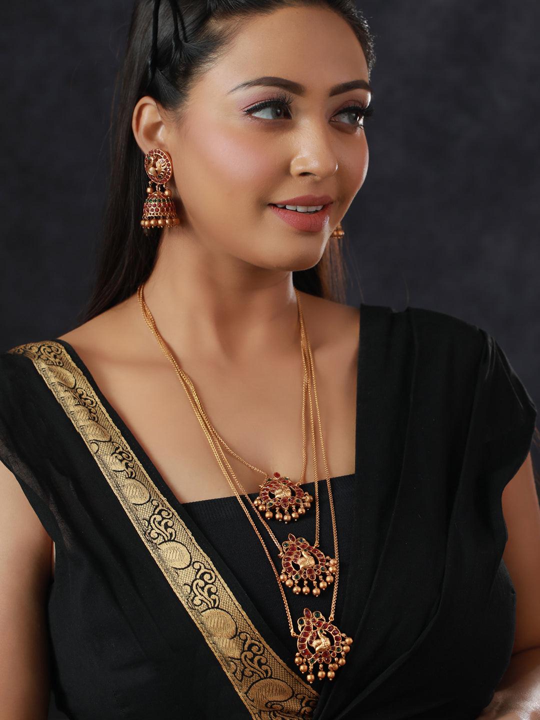 Women's Traditional Real Kemp Peacock Jewellery Set - Priyaasi - Indiakreations