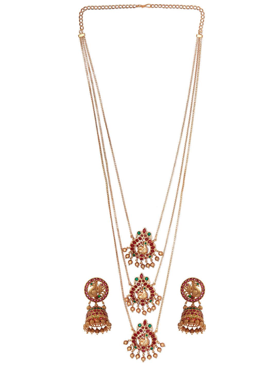 Women's Traditional Real Kemp Peacock Jewellery Set - Priyaasi - Indiakreations