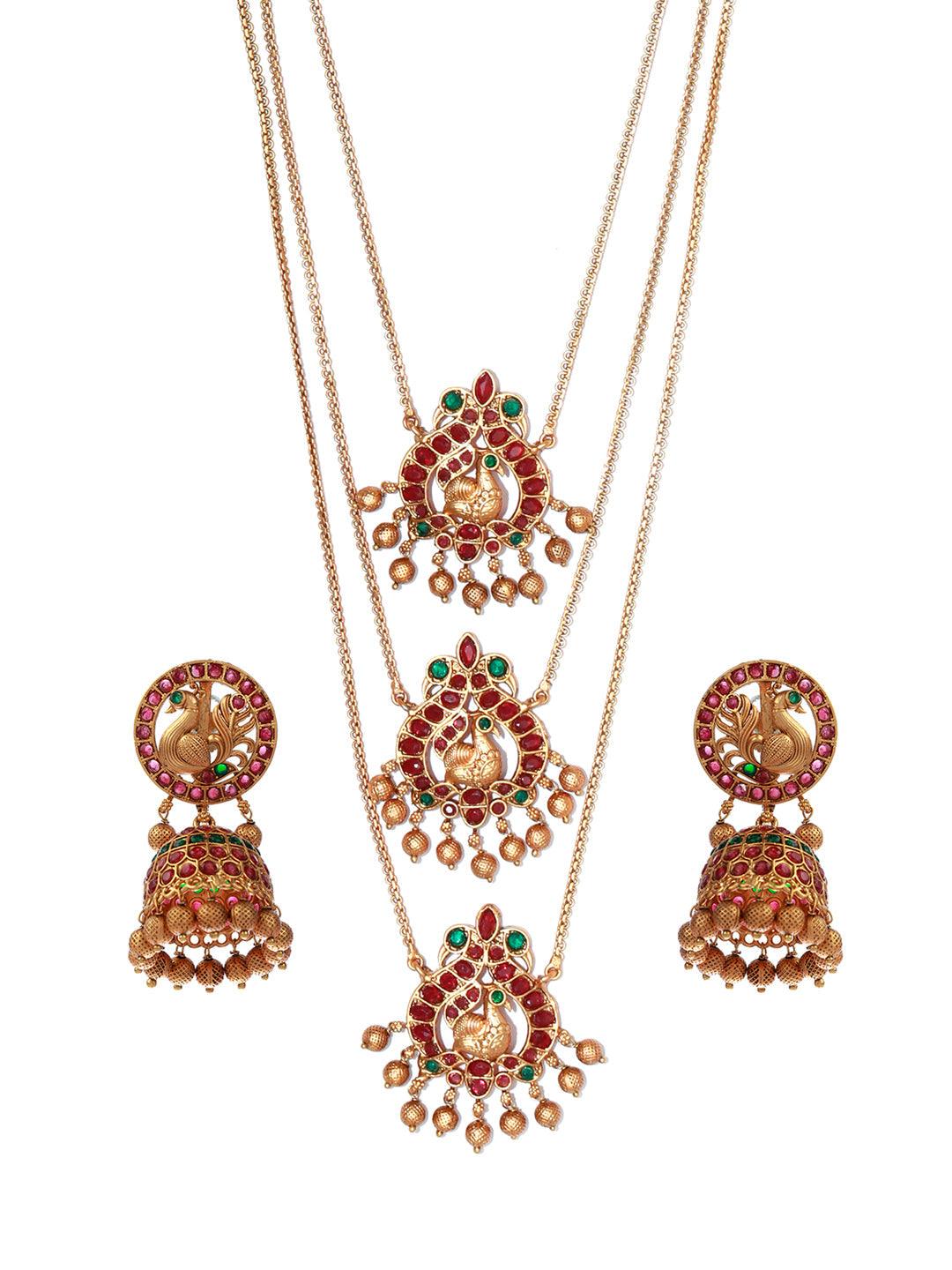 Women's Traditional Real Kemp Peacock Jewellery Set - Priyaasi - Indiakreations