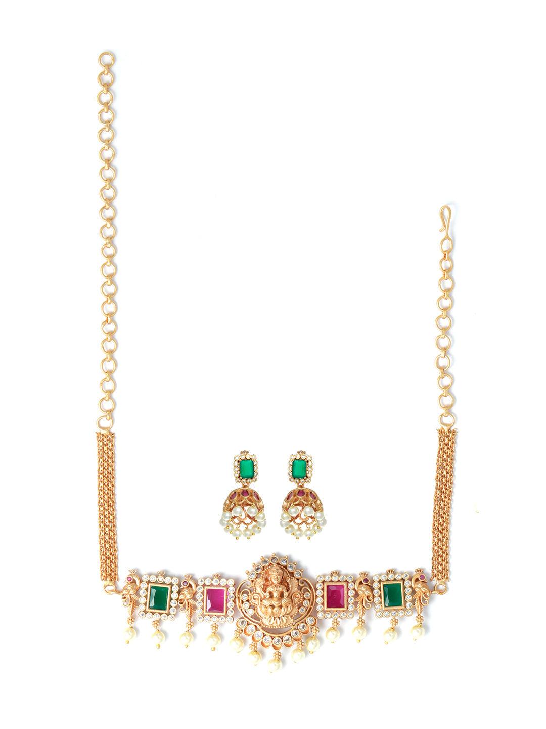 Women's Goddess Laxmi Gold Plated Choker Jewellery Set - Priyaasi - Indiakreations