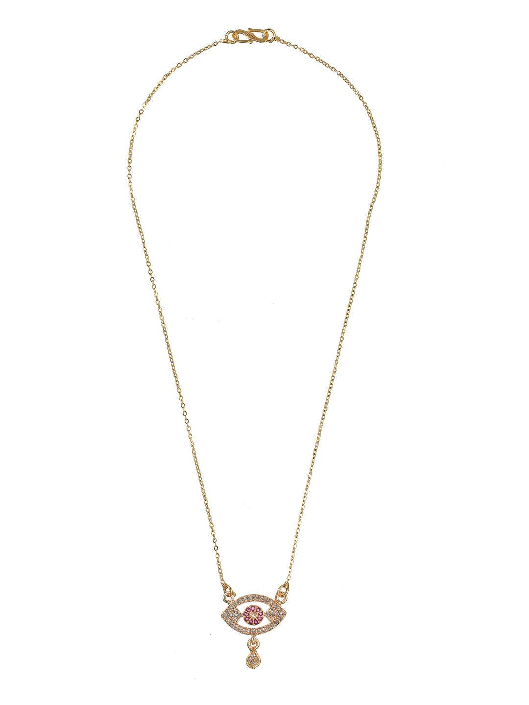 Women's Pink Studded Floral Eye Rose Gold Plated Necklace - Priyaasi - Indiakreations