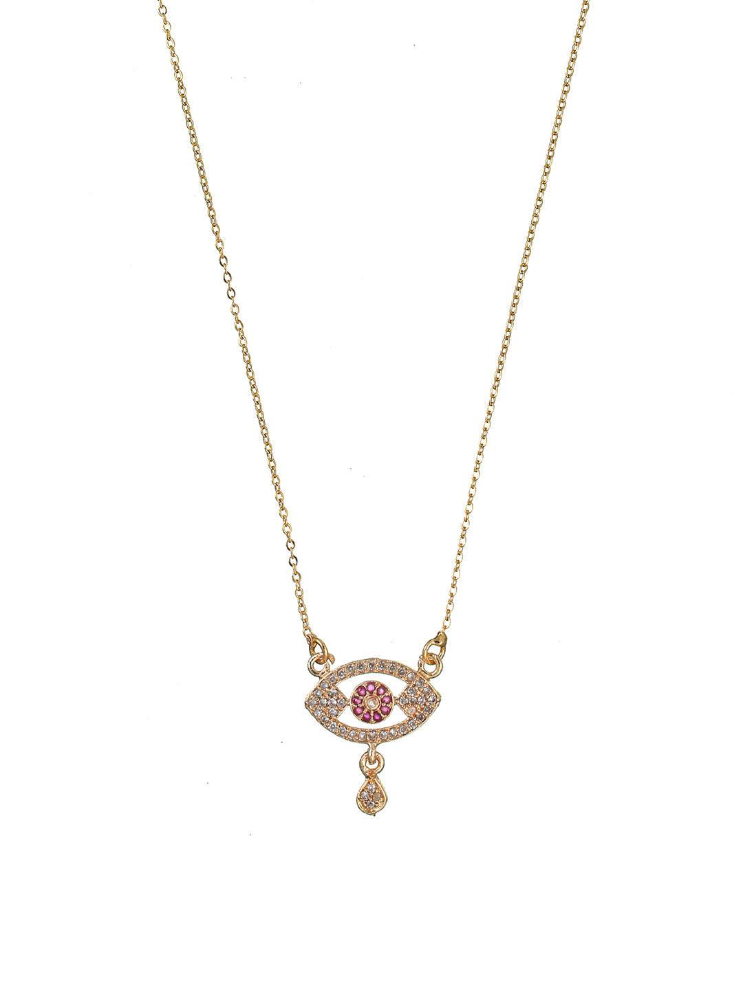 Women's Pink Studded Floral Eye Rose Gold Plated Necklace - Priyaasi - Indiakreations