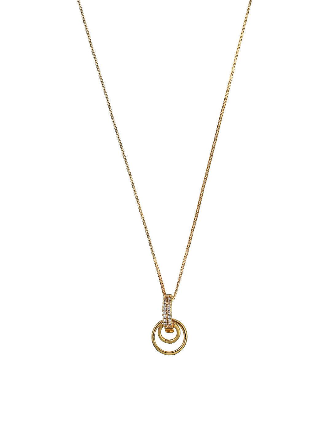 Women's Dual Rings American Diamond Gold Plated Necklace - Priyaasi - Indiakreations