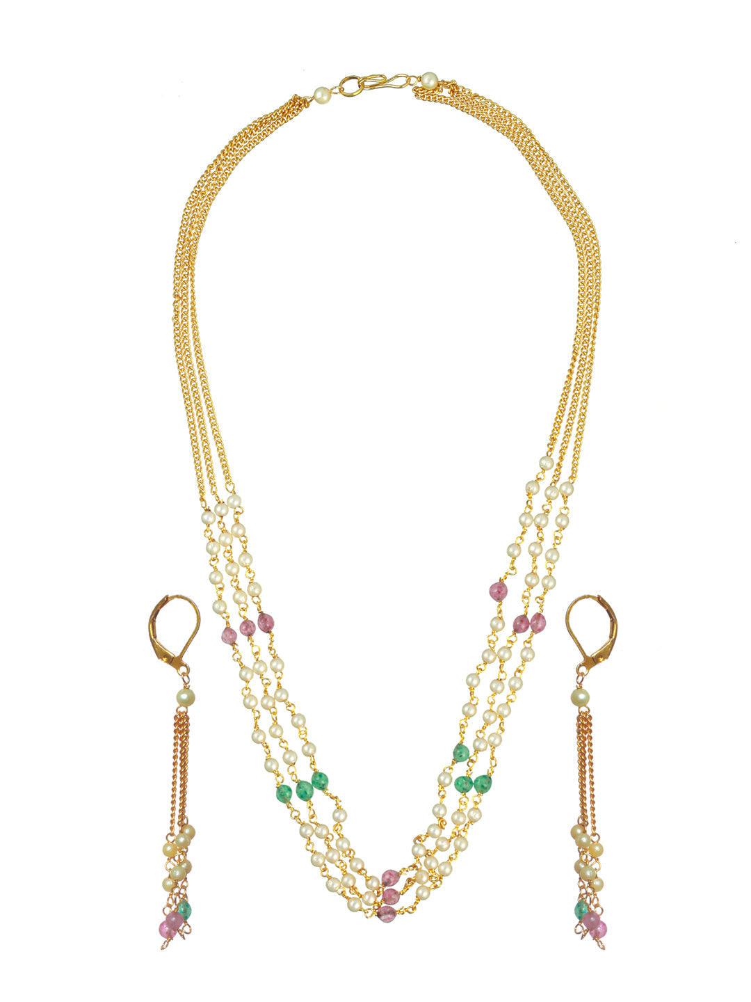 Women's Multicolored Layered Pearl Gold Plated Jewellery Set - Priyaasi - Indiakreations