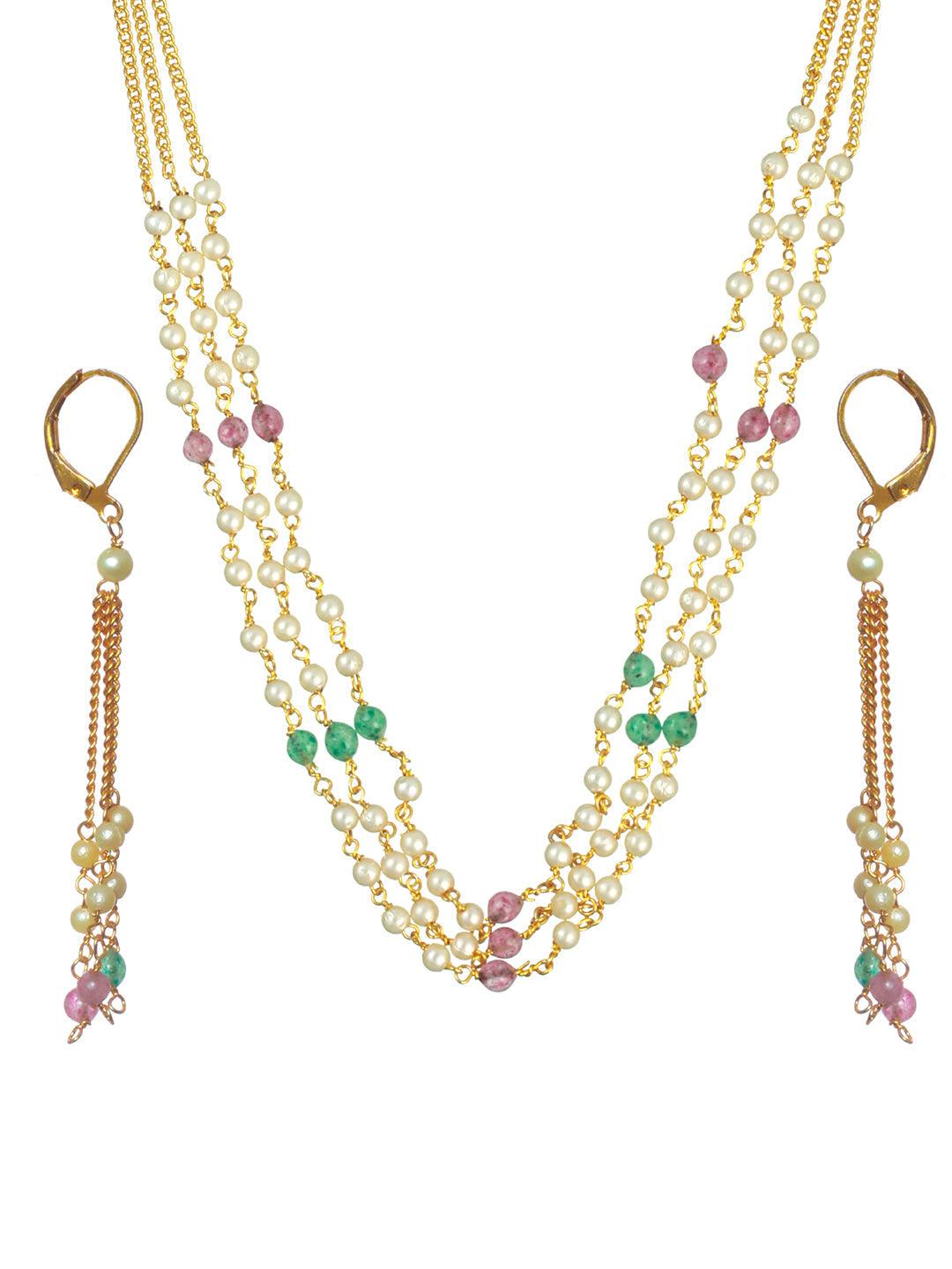 Women's Multicolored Layered Pearl Gold Plated Jewellery Set - Priyaasi - Indiakreations